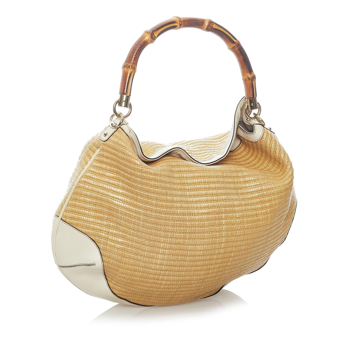 Gucci Bamboo Peggy SHG Raffia White Brown Satchel Bag