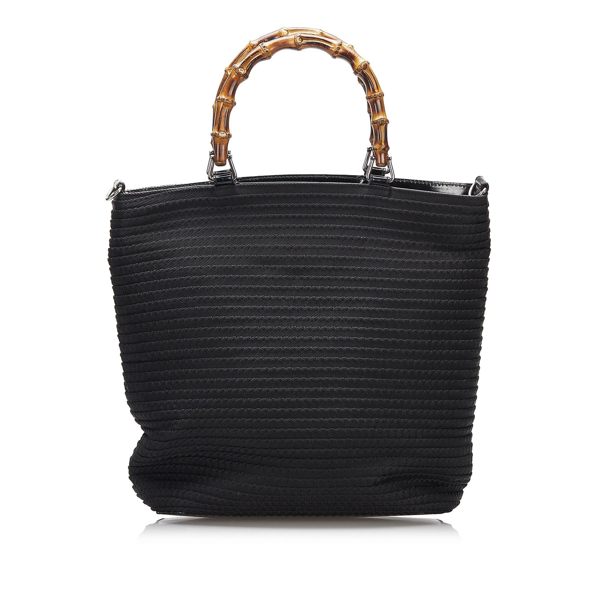Gucci Bamboo SHG-UUfGTr Canvas Black Satchel Bag