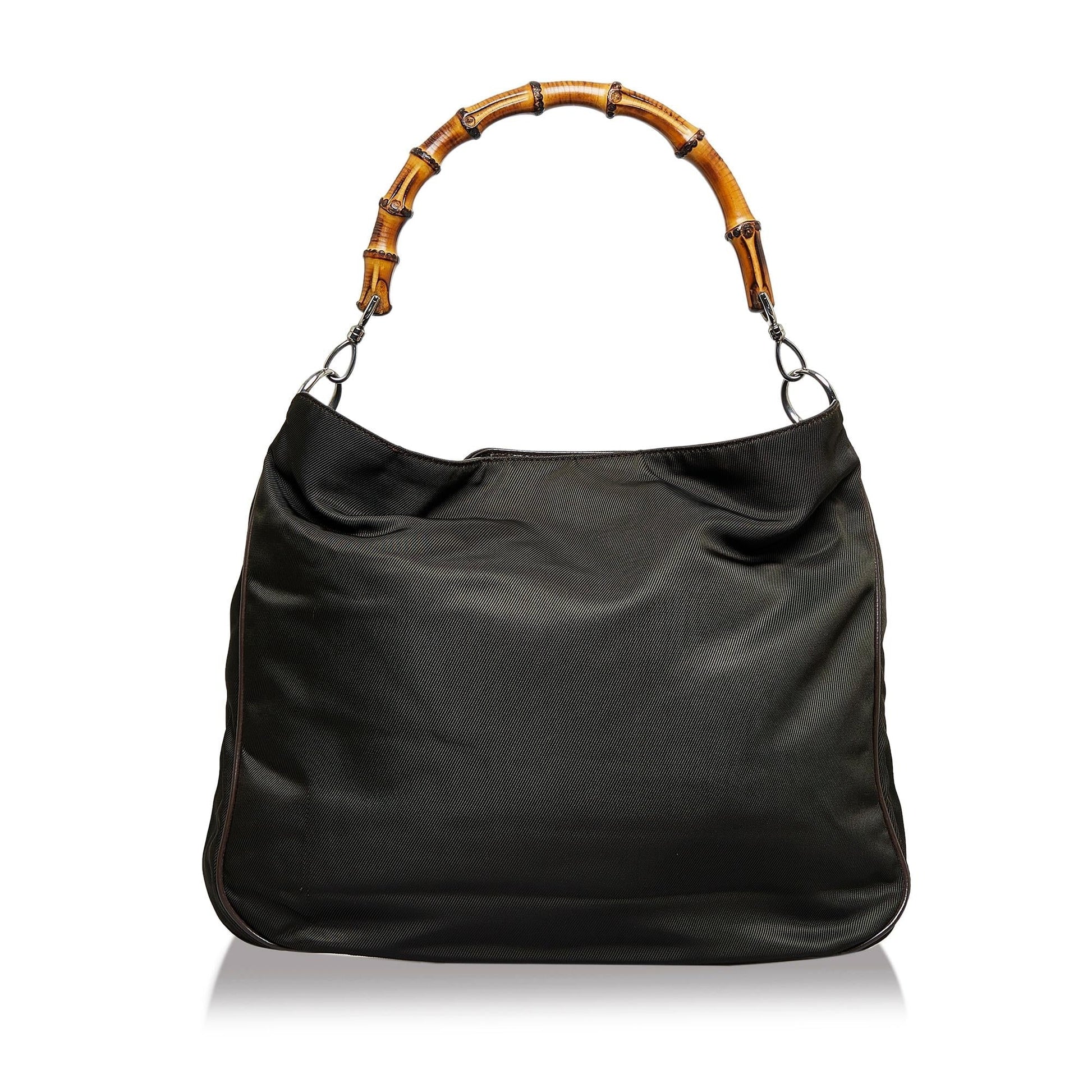 Gucci Bamboo SHG-XjSwa4 Nylon Calf Black Satchel Bag