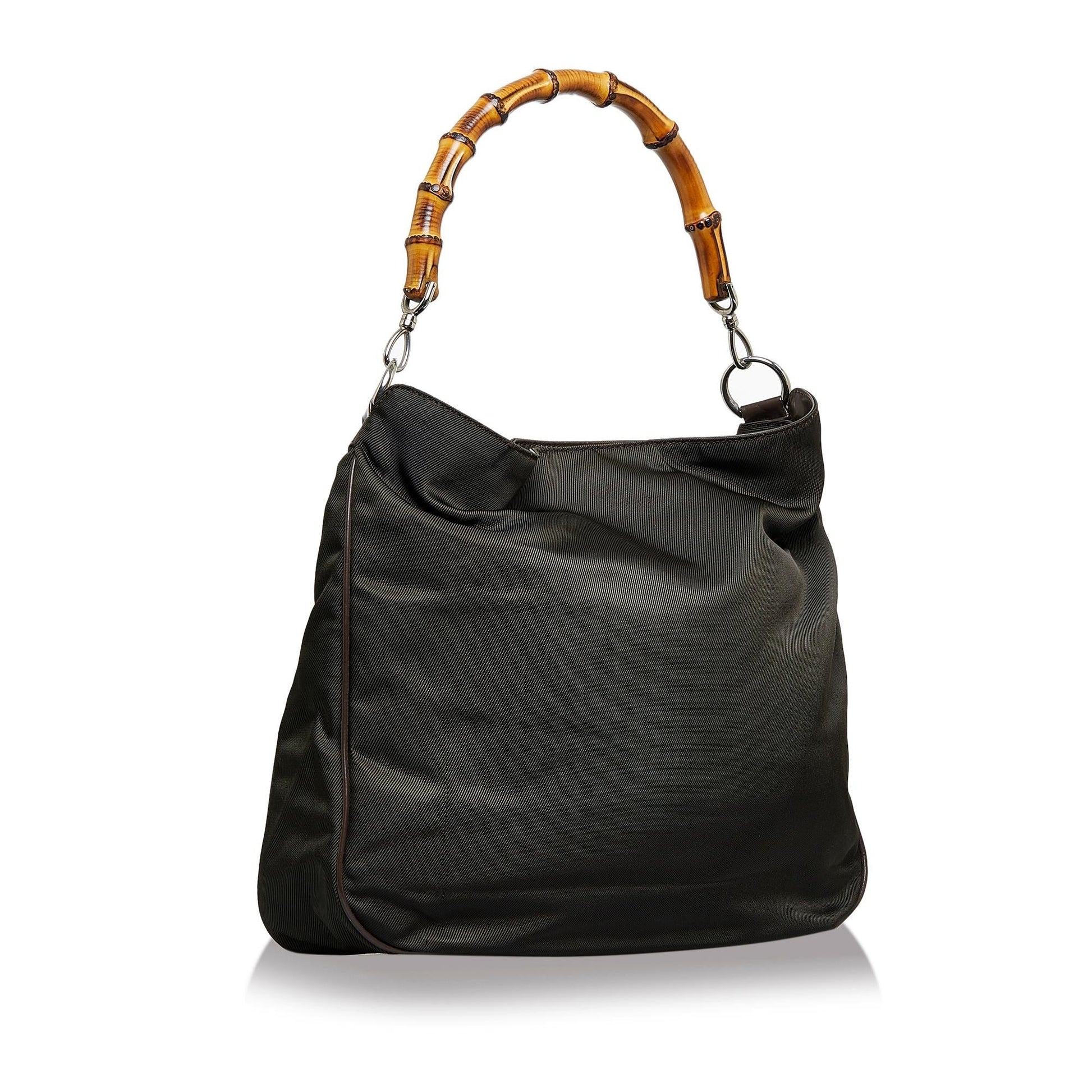 Gucci Bamboo SHG-XjSwa4 Nylon Calf Black Satchel Bag