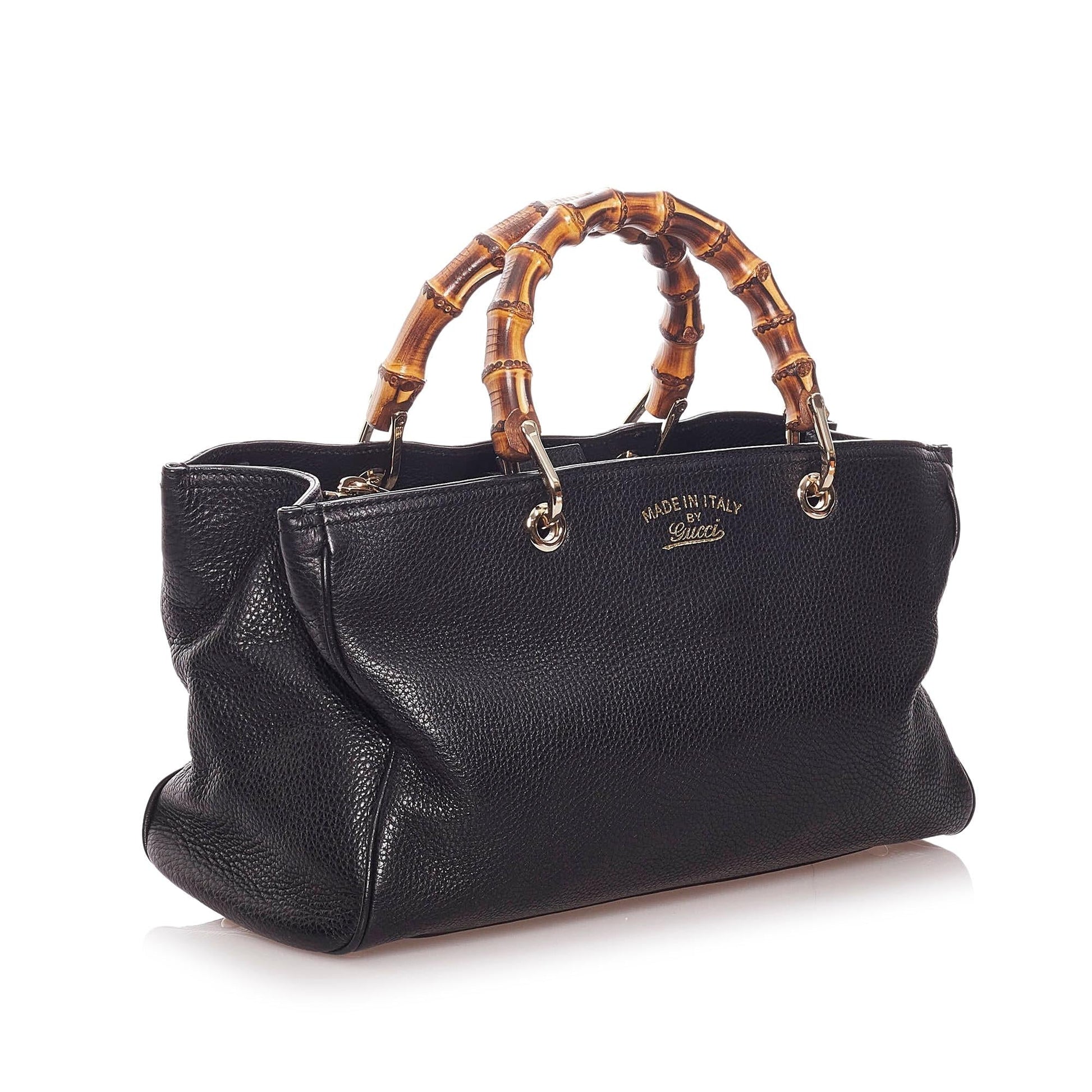 Gucci Bamboo Shopper SHG Leather Calf Black Satchel Bag 5