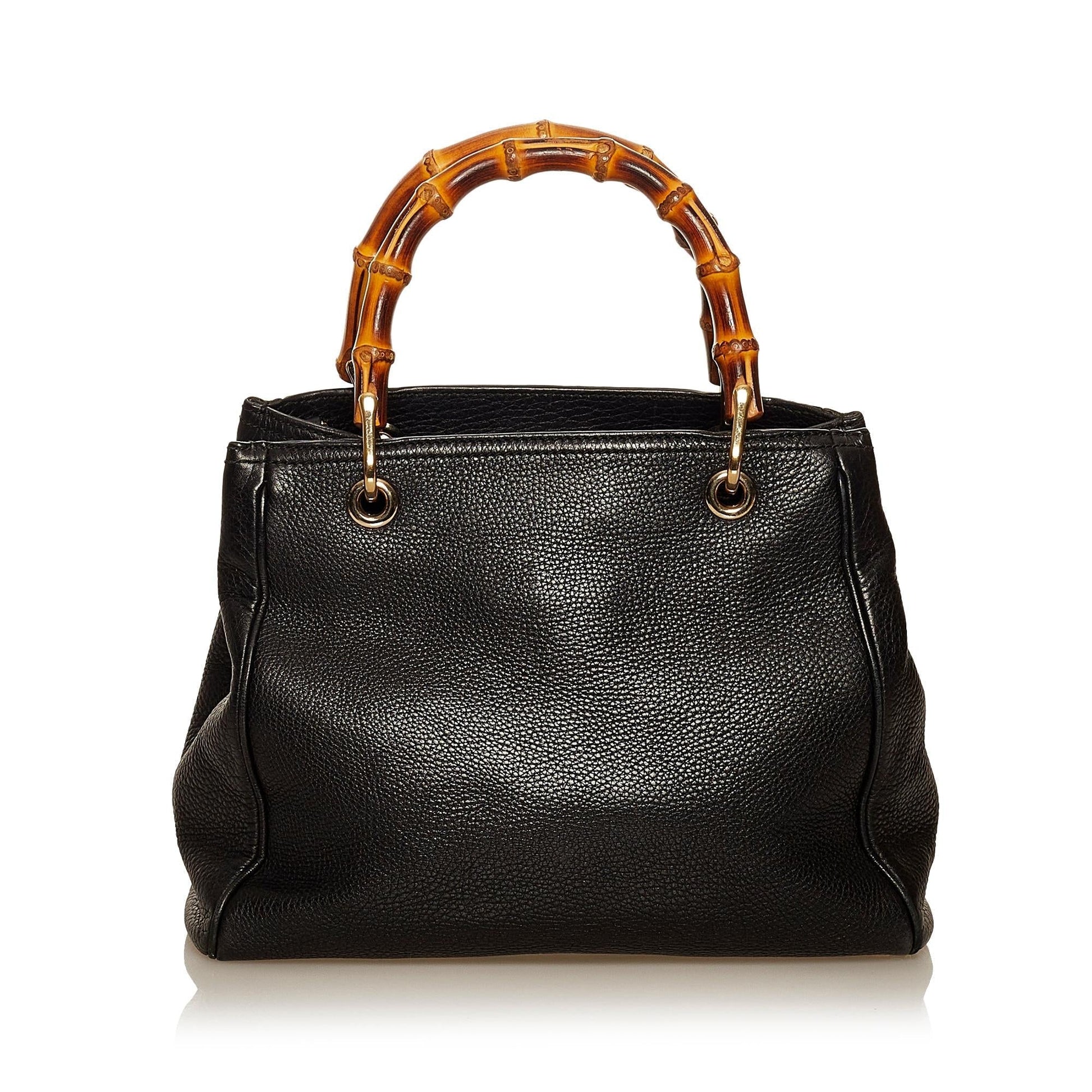 Gucci Bamboo Shopper SHG Leather Calf Brown Blue Satchel Bag