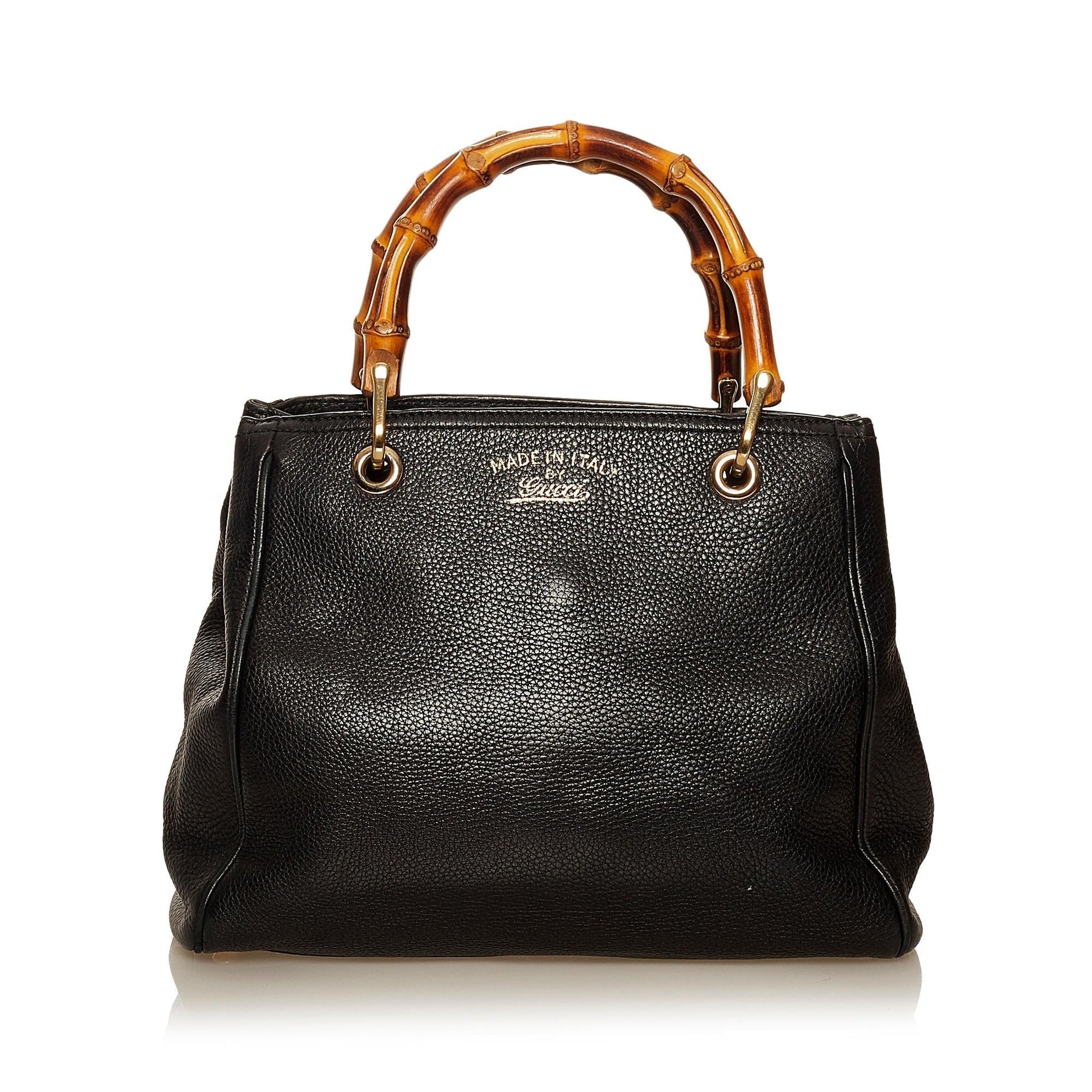 Gucci Bamboo Shopper SHG Leather Calf Brown Blue Satchel Bag