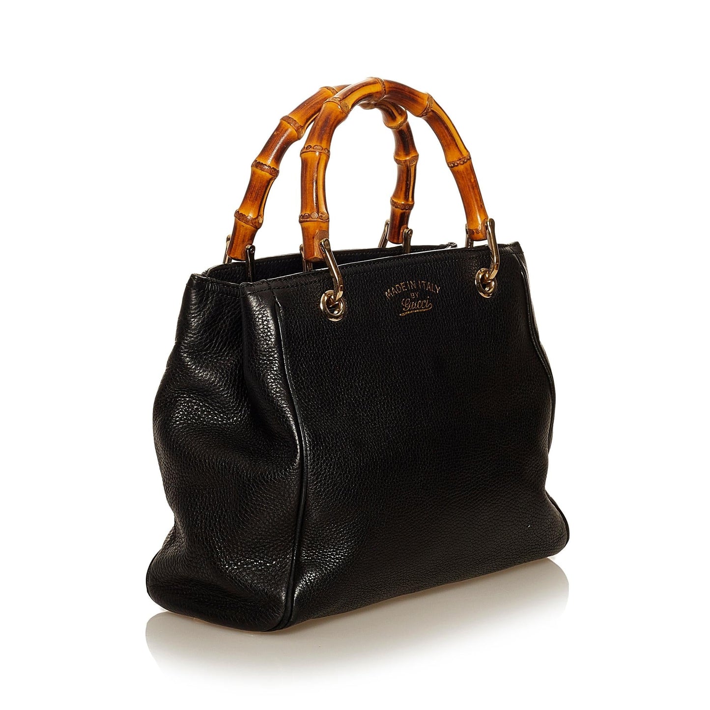 Gucci Bamboo Shopper SHG Leather Calf Brown Blue Satchel Bag