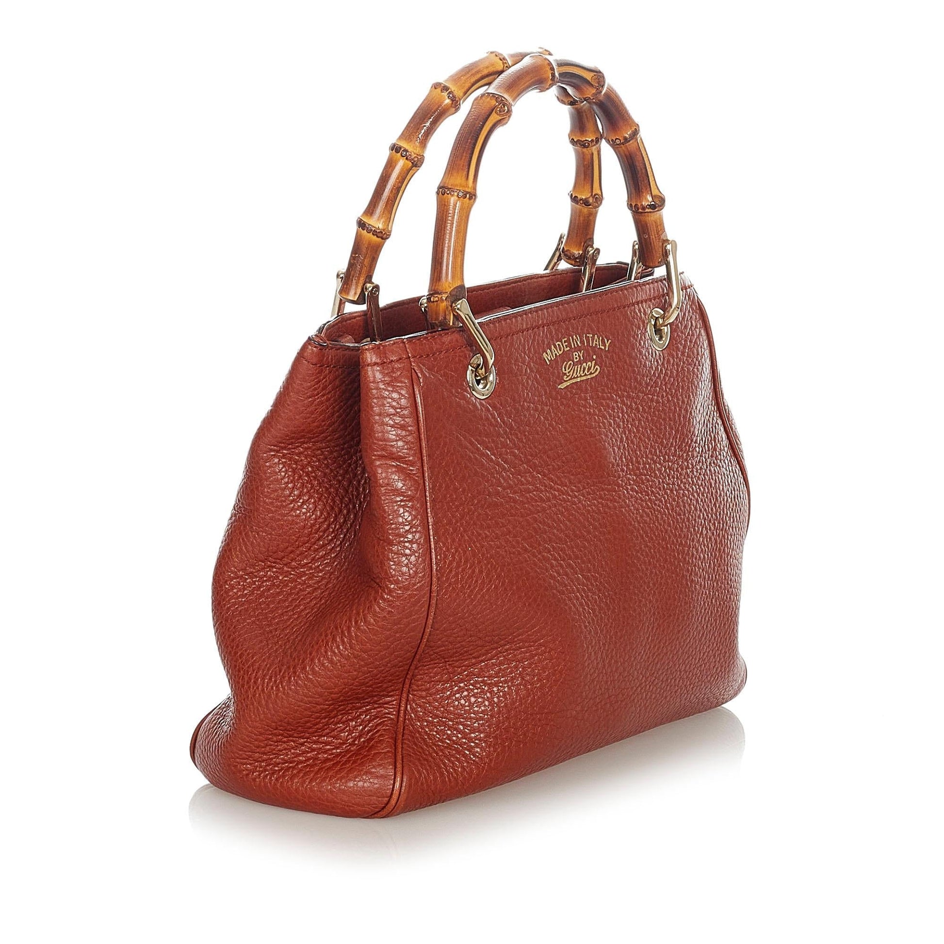 Gucci Bamboo Shopper SHG Leather Calf Brown Satchel Bag 10