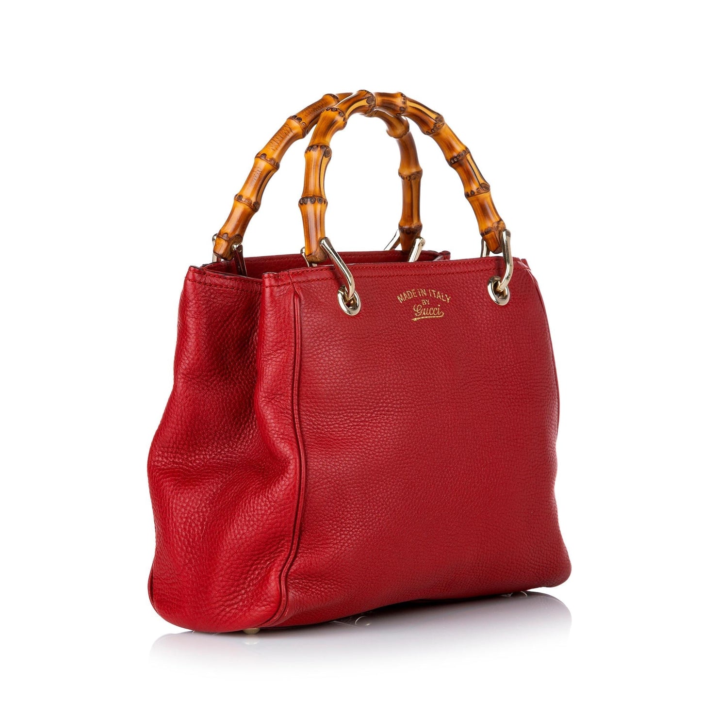 Gucci Bamboo Shopper SHG Leather Calf Red Satchel Bag 4