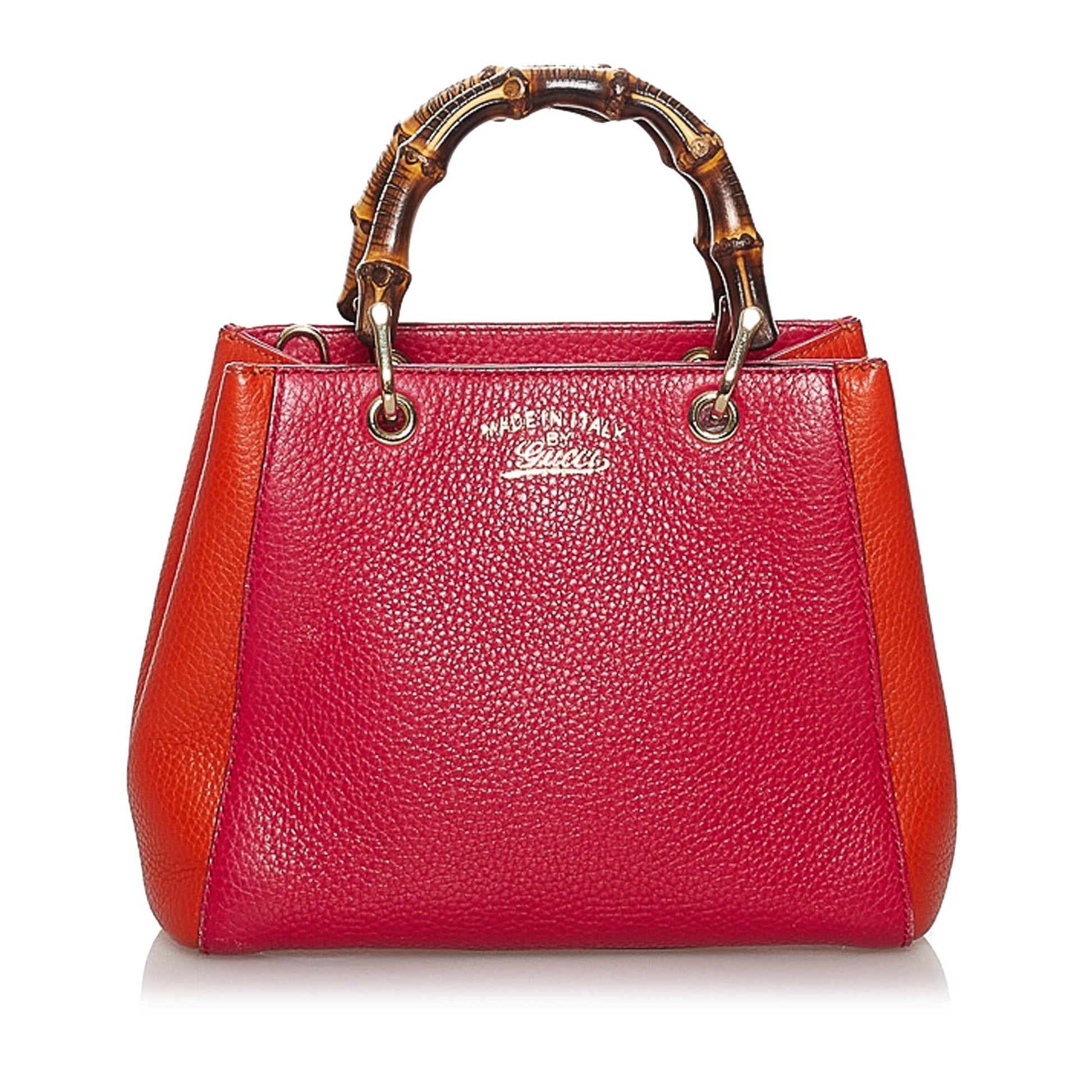 Gucci Bamboo Shopper SHG Leather Calf Pink Orange Satchel Bag