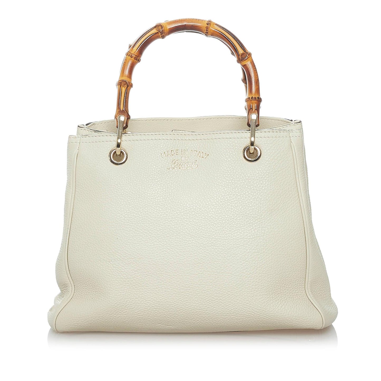 Gucci Bamboo Shopper SHG Leather Calf White Brown Satchel Bag Satchel Shg