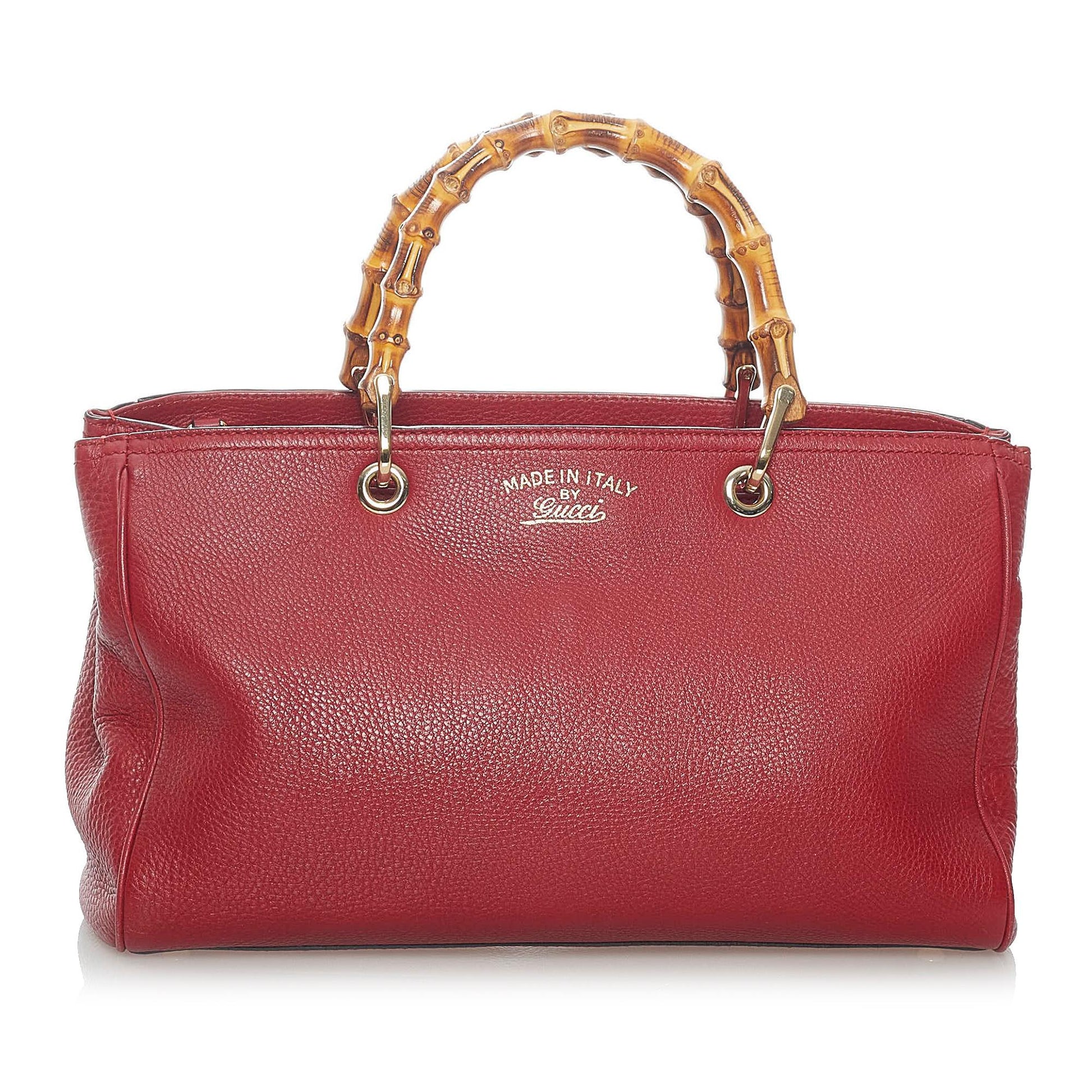 Gucci Bamboo Shopper SHG Leather Calf Red Satchel Bag 5