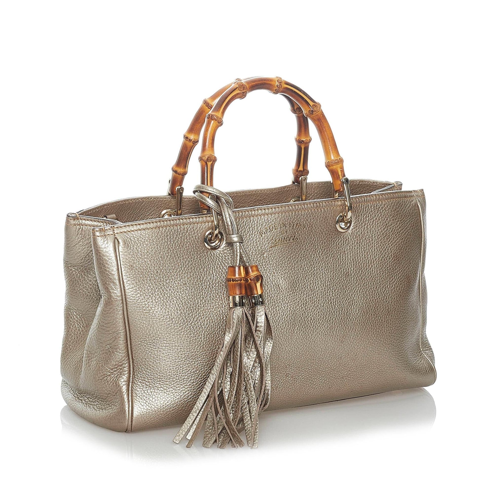 Gucci Bamboo Shopper SHG Leather Calf Gold Satchel Bag