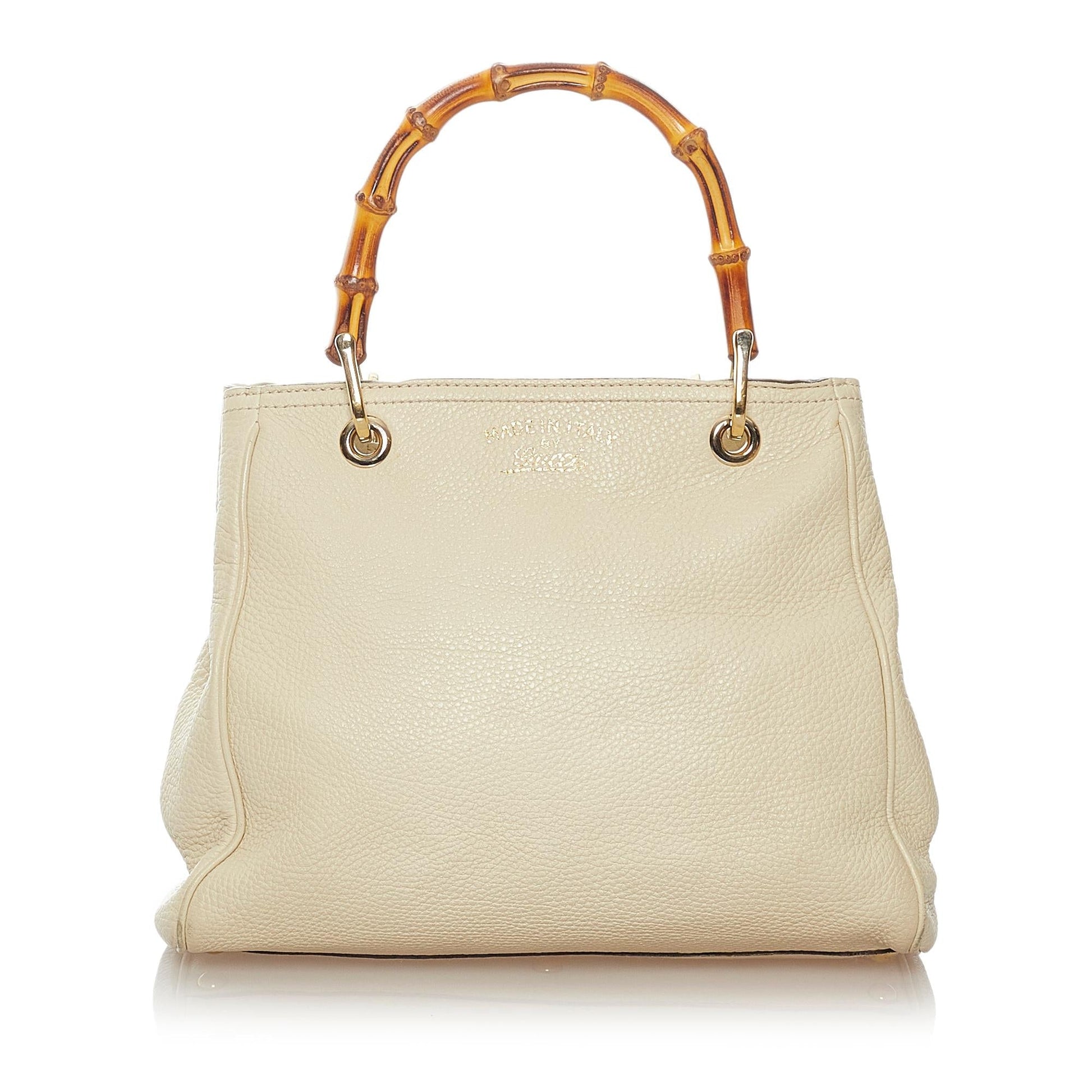 Gucci Bamboo Shopper SHG Leather Calf White Brown Satchel Bag