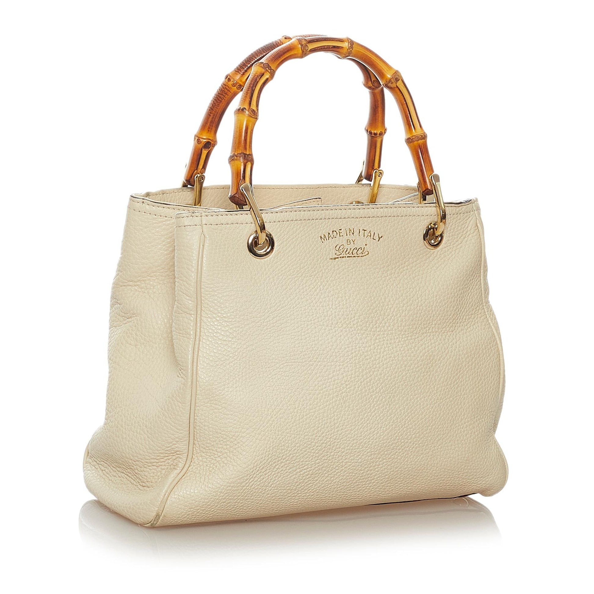 Gucci Bamboo Shopper SHG Leather Calf White Brown Satchel Bag