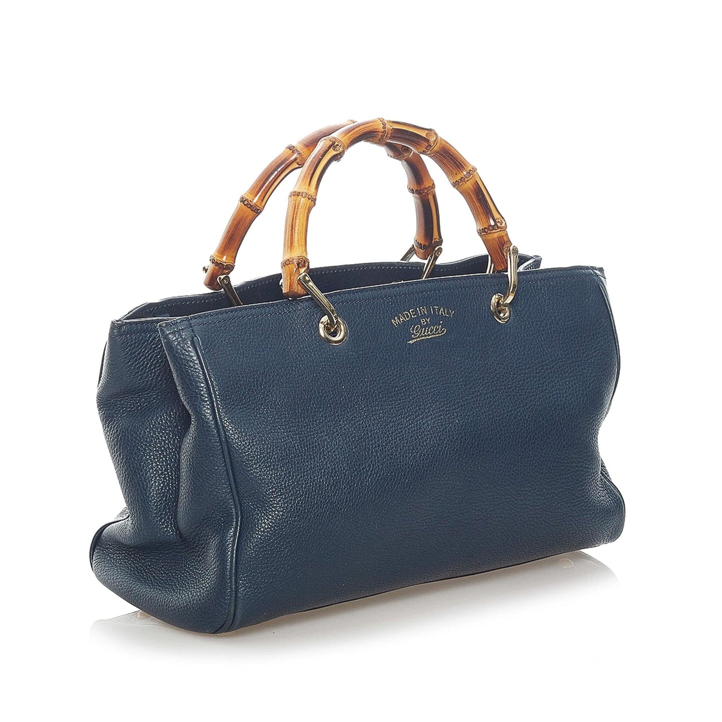 Gucci Bamboo Shopper SHG Leather Calf Blue Satchel Bag