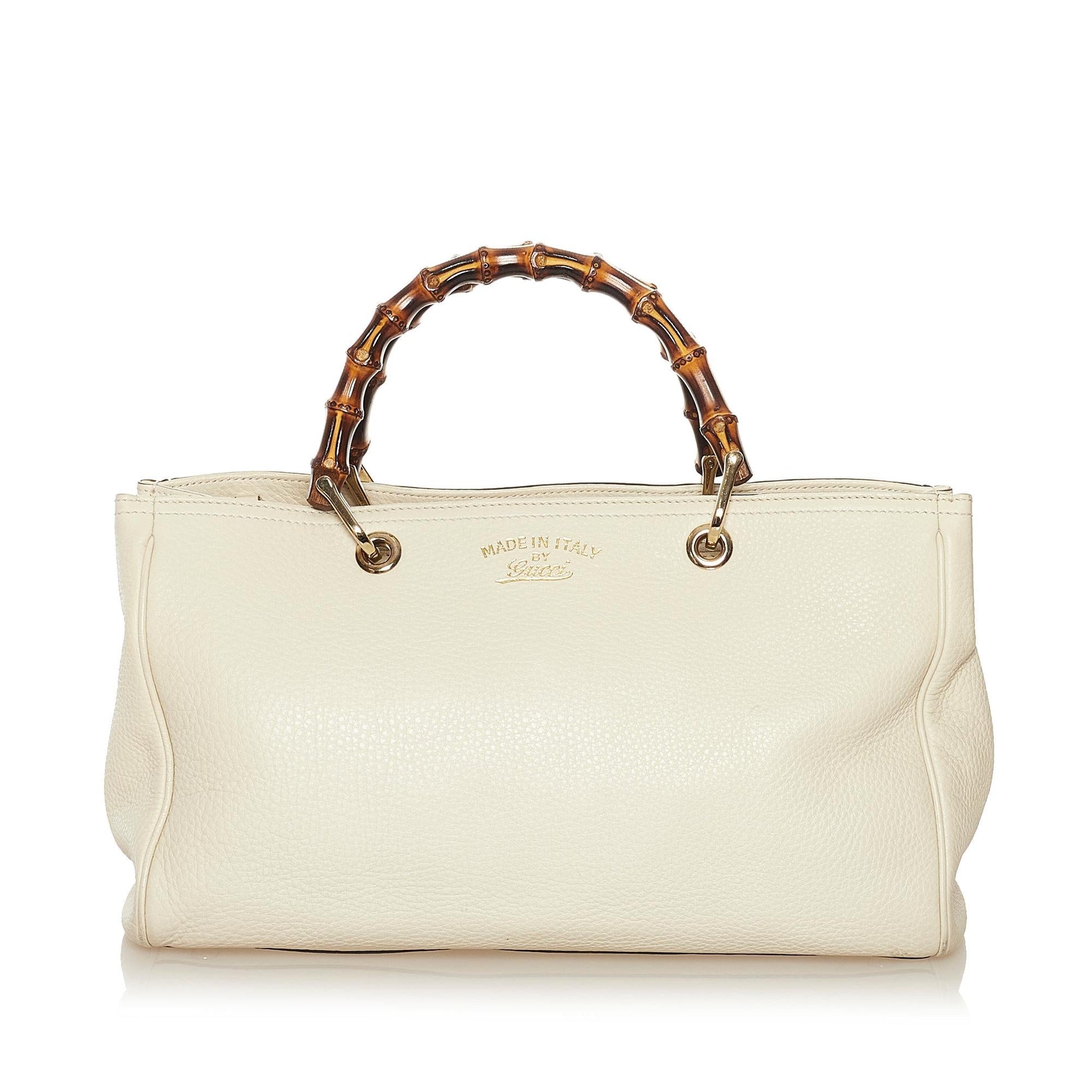 Gucci Bamboo Shopper SHG Leather Calf White Satchel Bag