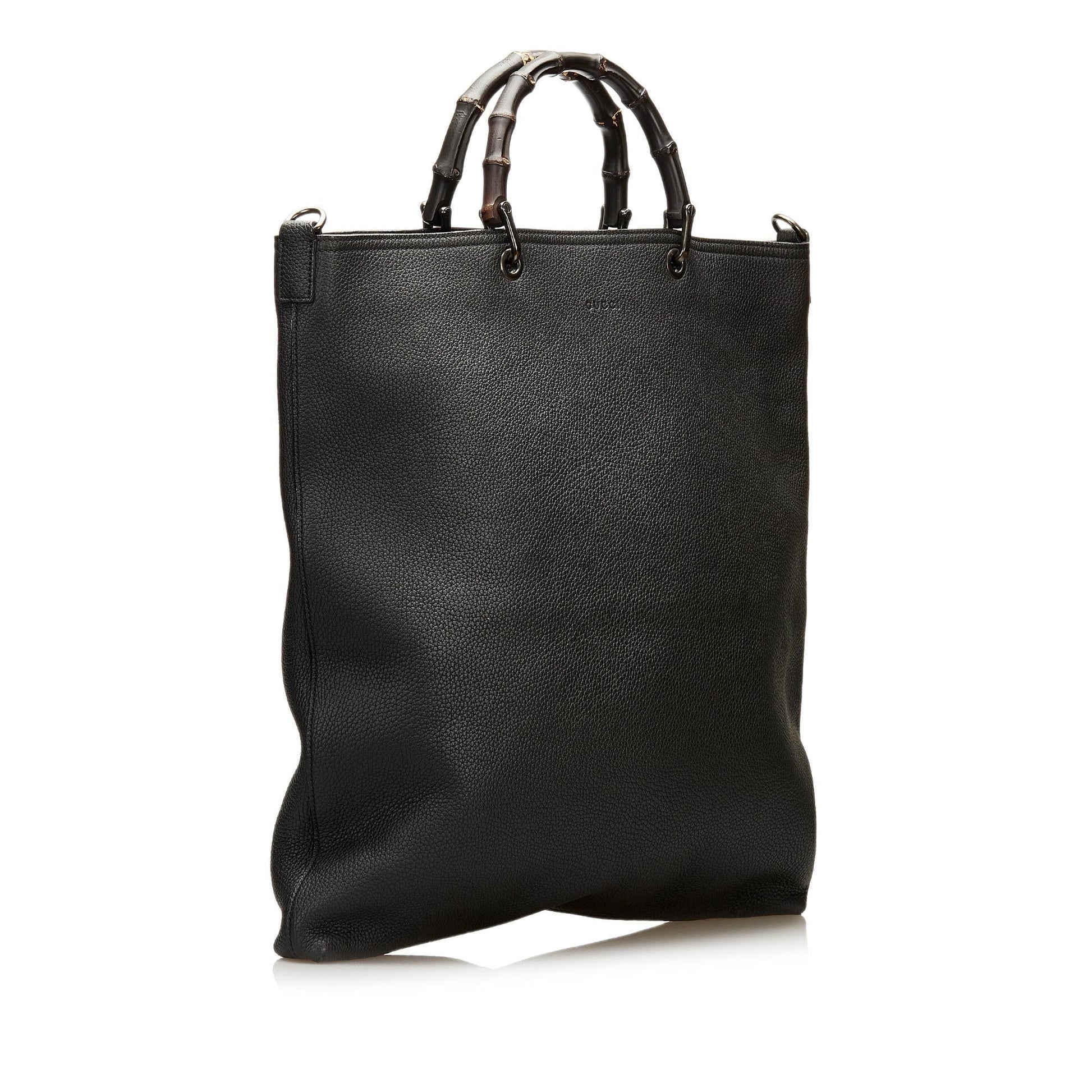 Gucci Bamboo Shopper SHG Leather Calf Black Satchel Bag 4