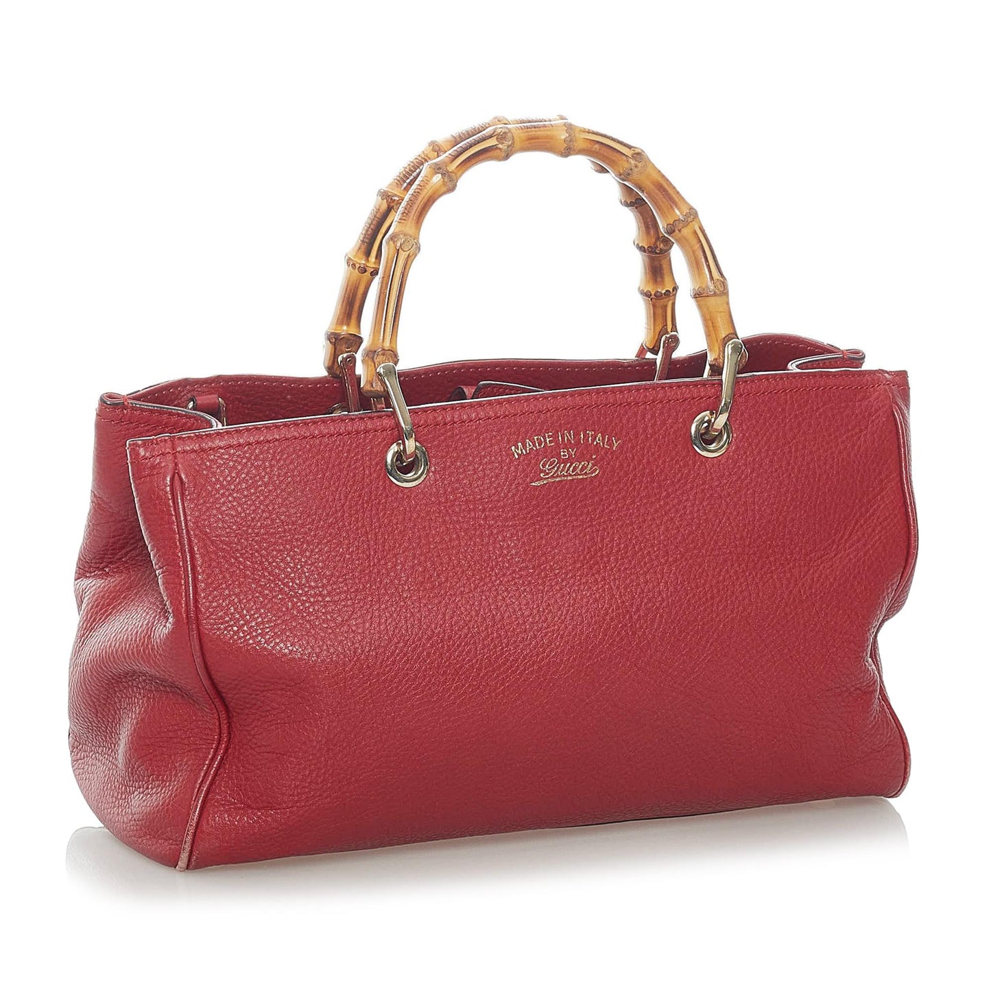 Gucci Bamboo Shopper SHG Leather Calf Red Satchel Bag 3