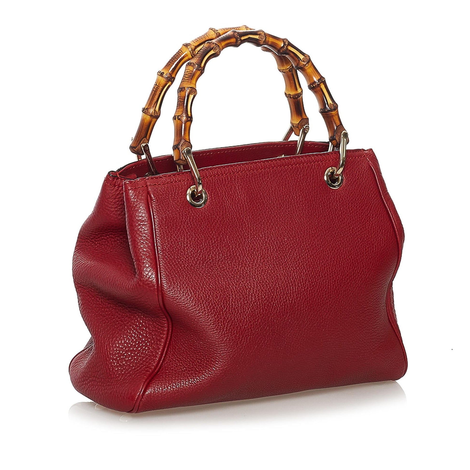 Gucci Bamboo Shopper SHG Leather Calf Red Satchel Bag Satchel Shg