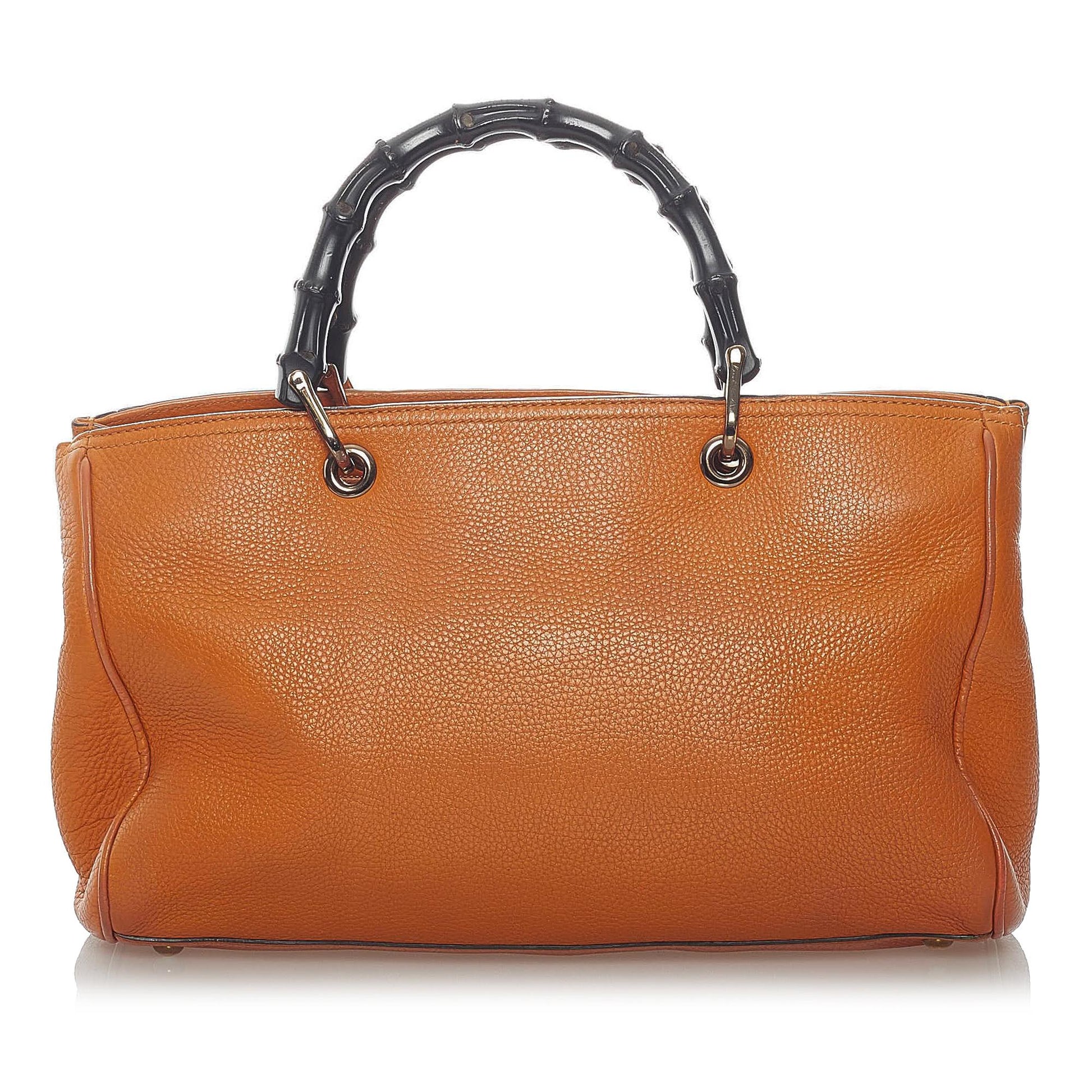 Gucci Bamboo Shopper SHG Leather Calf Black Orange Satchel Bag