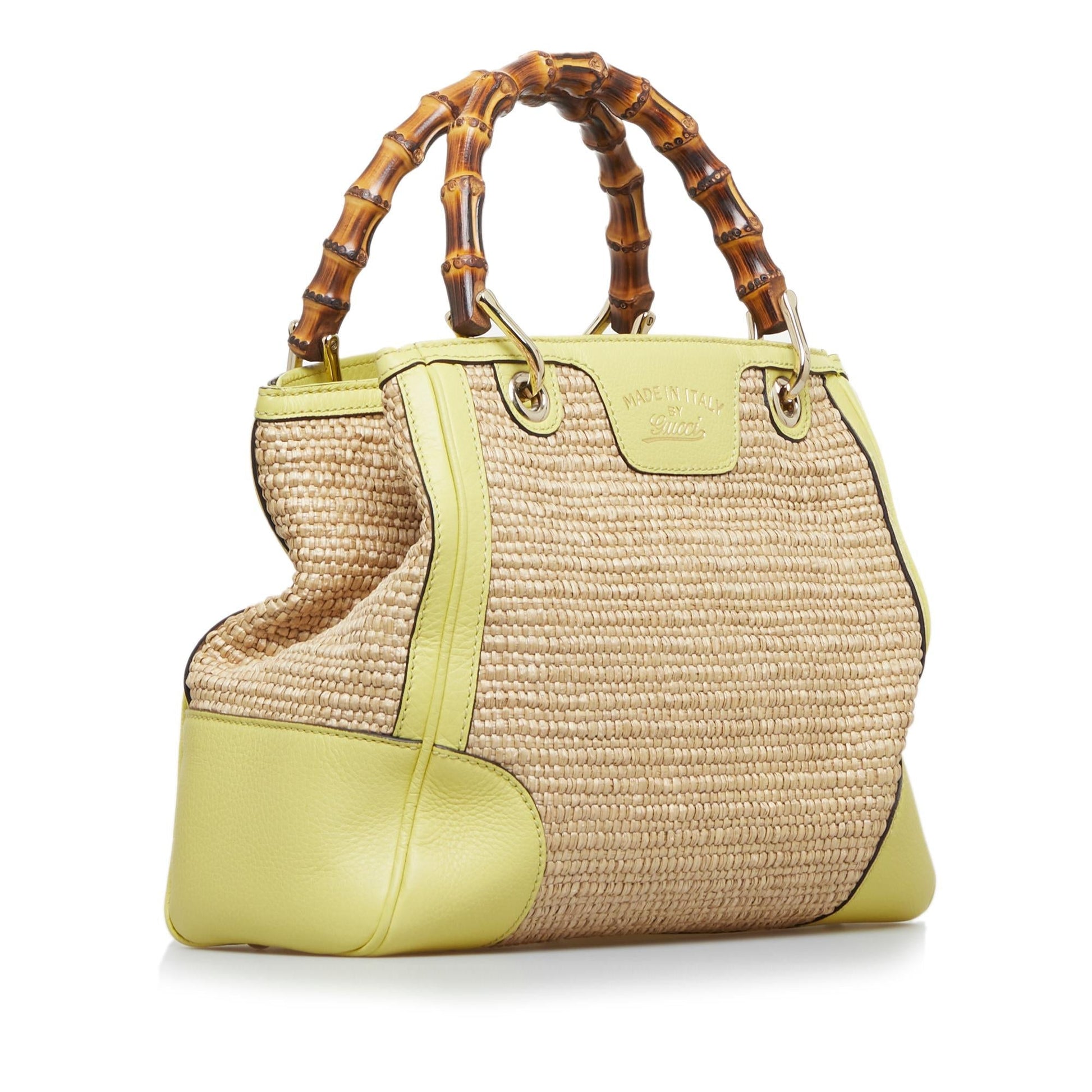 Gucci Bamboo Shopper SHG-O4uoe2 Raffia Brown Satchel Bag