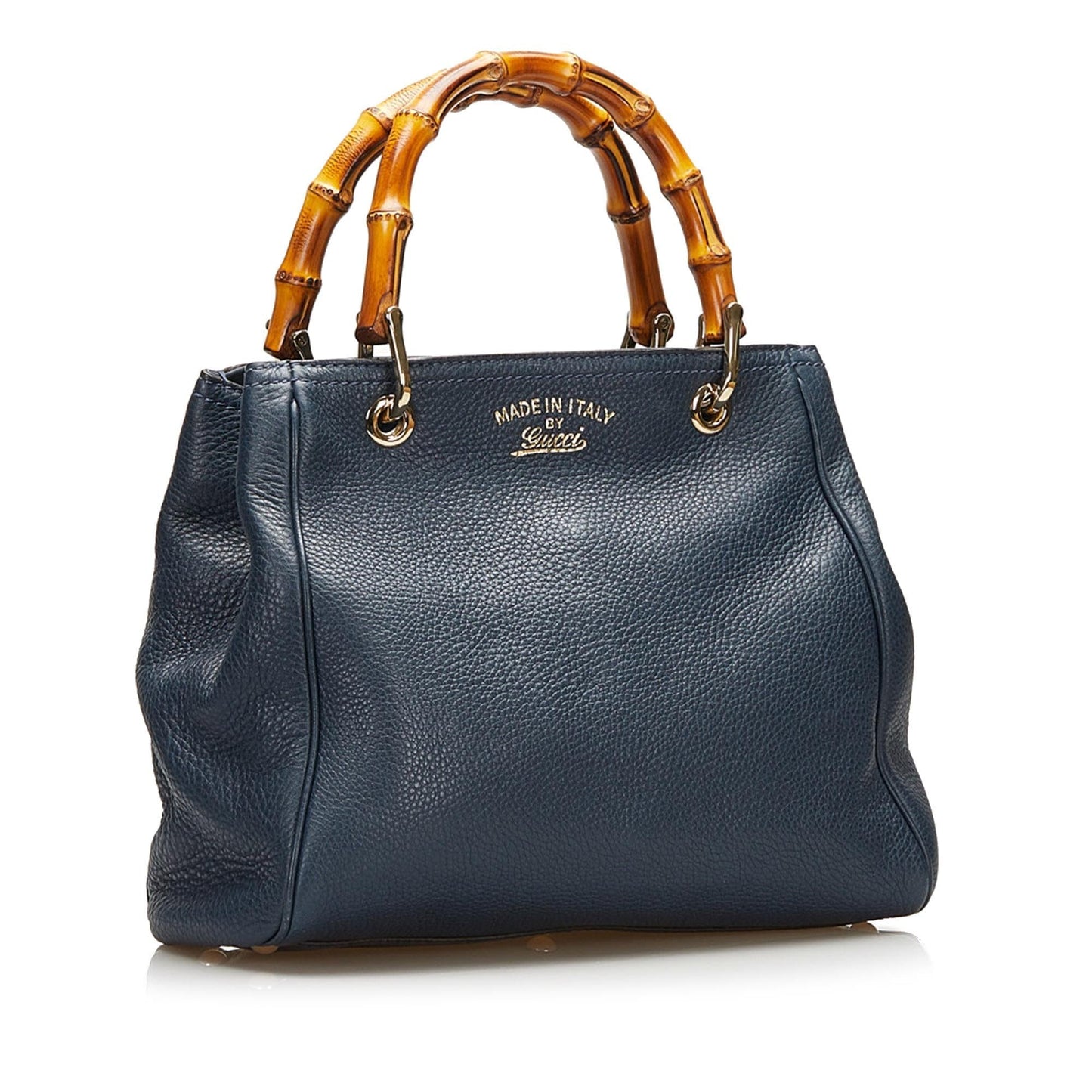 Gucci Bamboo Shopper SHG Calf Blue Satchel Bag