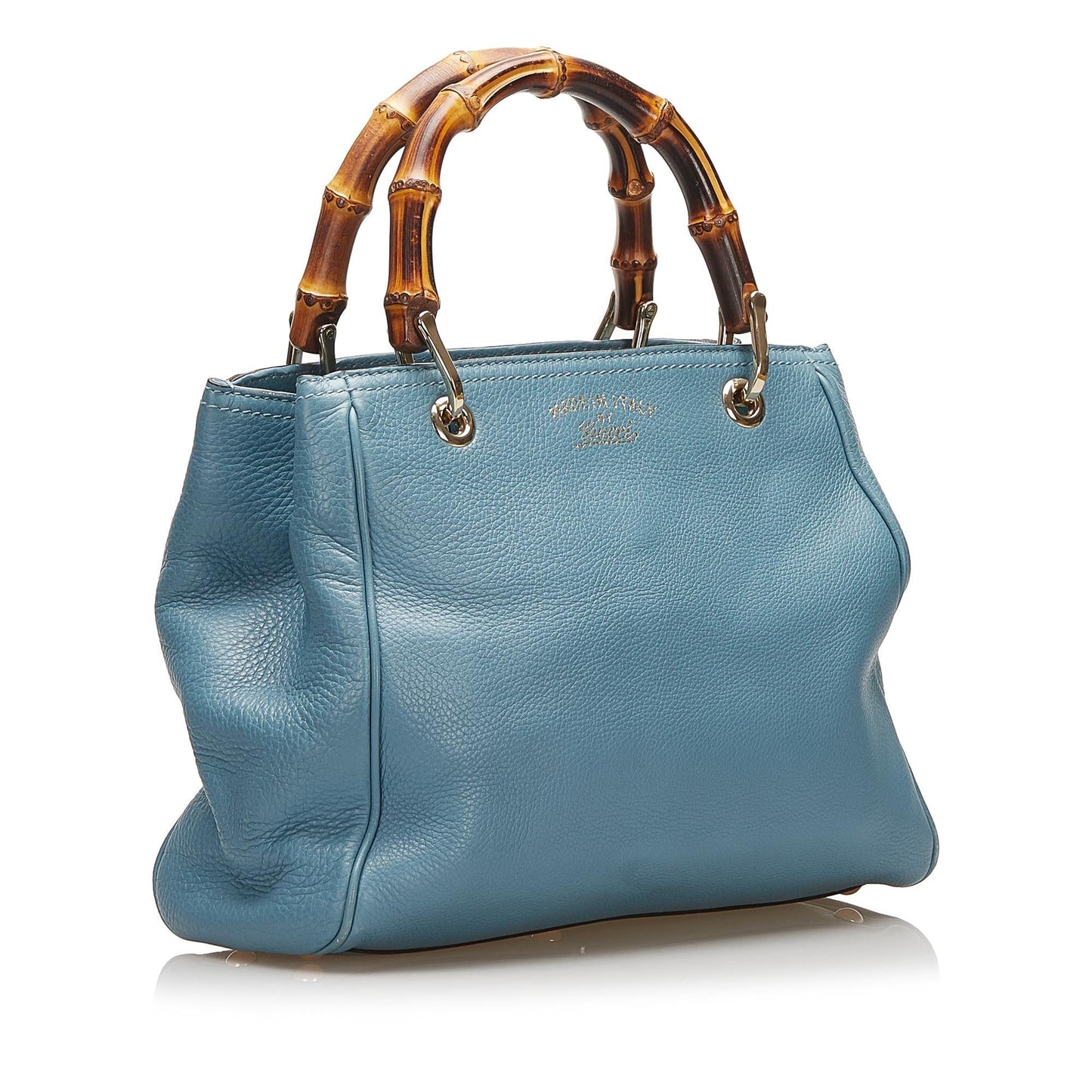 Gucci Bamboo Shopper SHG Calf Blue Satchel Bag Shopper Shg