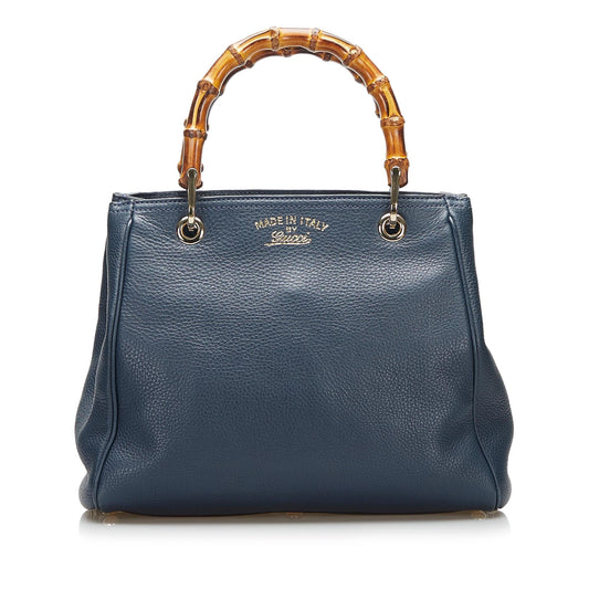 Gucci Bamboo Shopper SHG-N6R3UX Calf Blue Satchel Bag