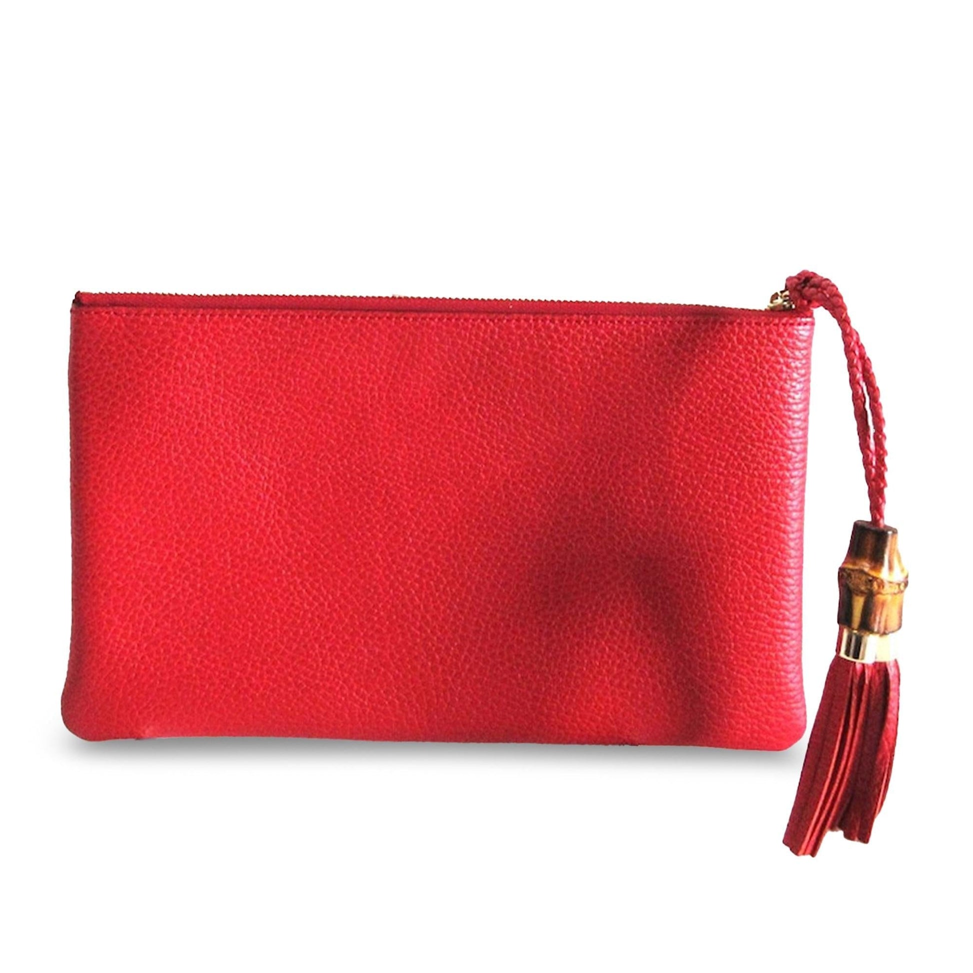 Gucci Bamboo Tassel SHG-YpZrov Calf Red Clutch Bag