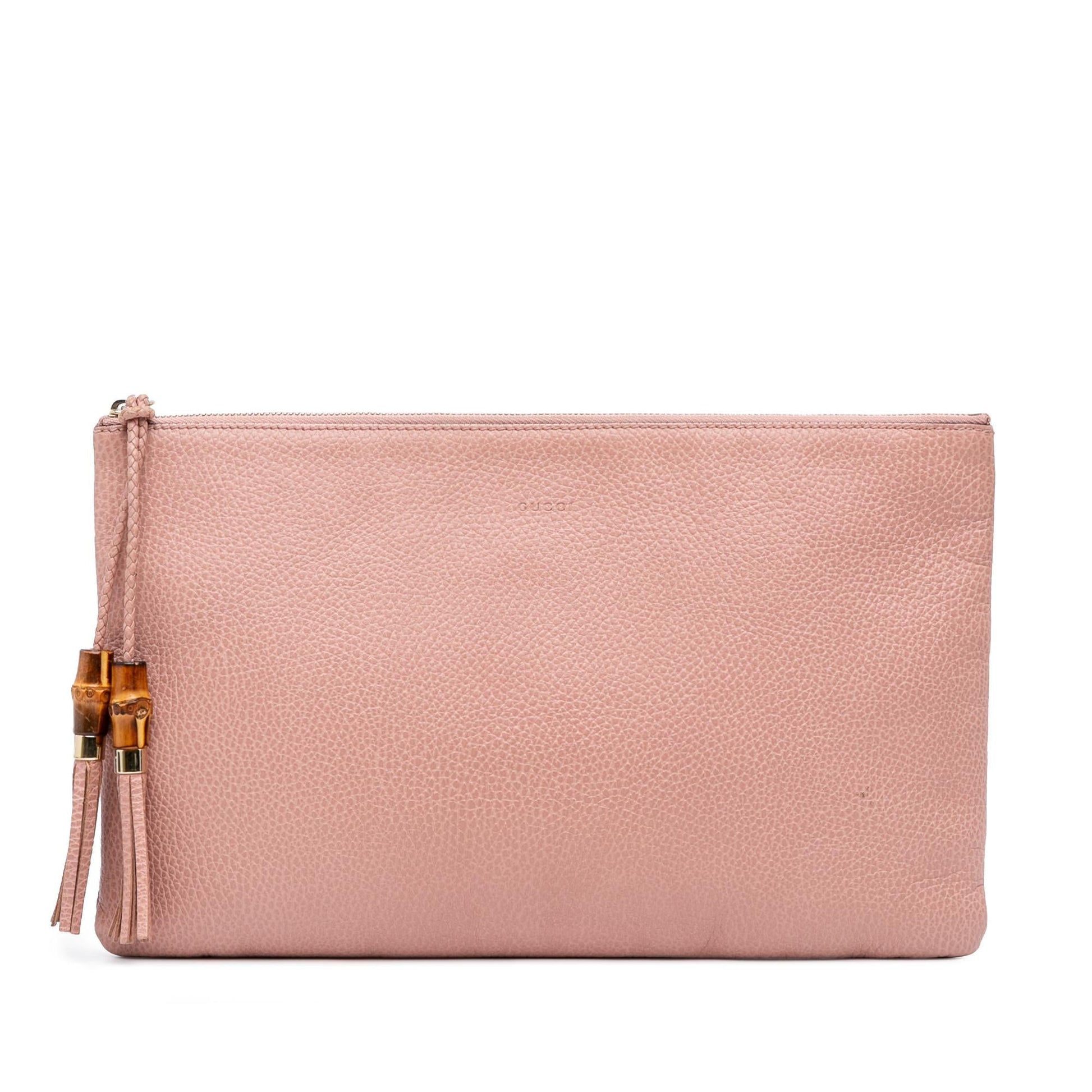 Gucci Bamboo Tassel Leather Calf Pink Clutch Bag