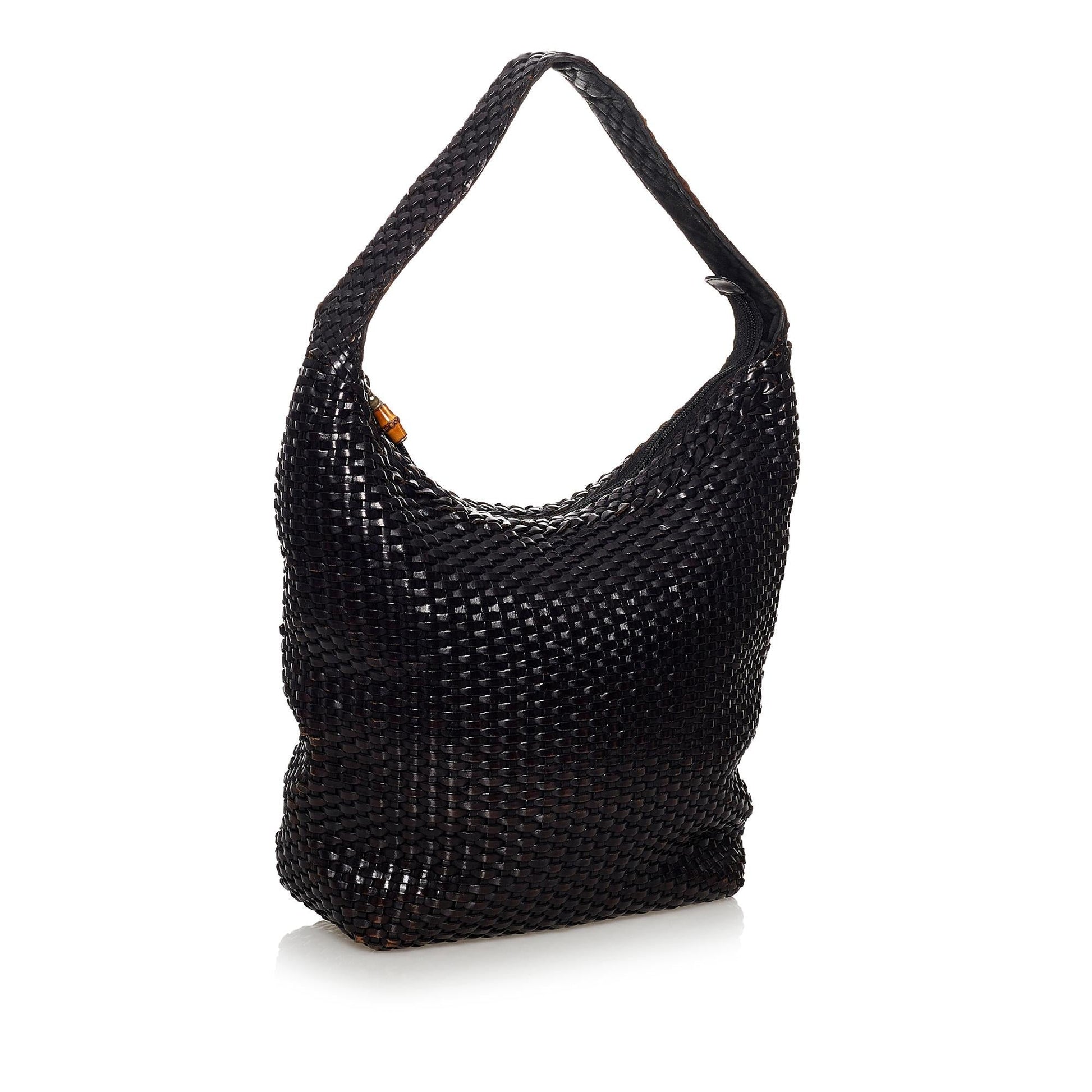 Gucci Bamboo Weaved SHG Leather Calf Black Shoulder Bag