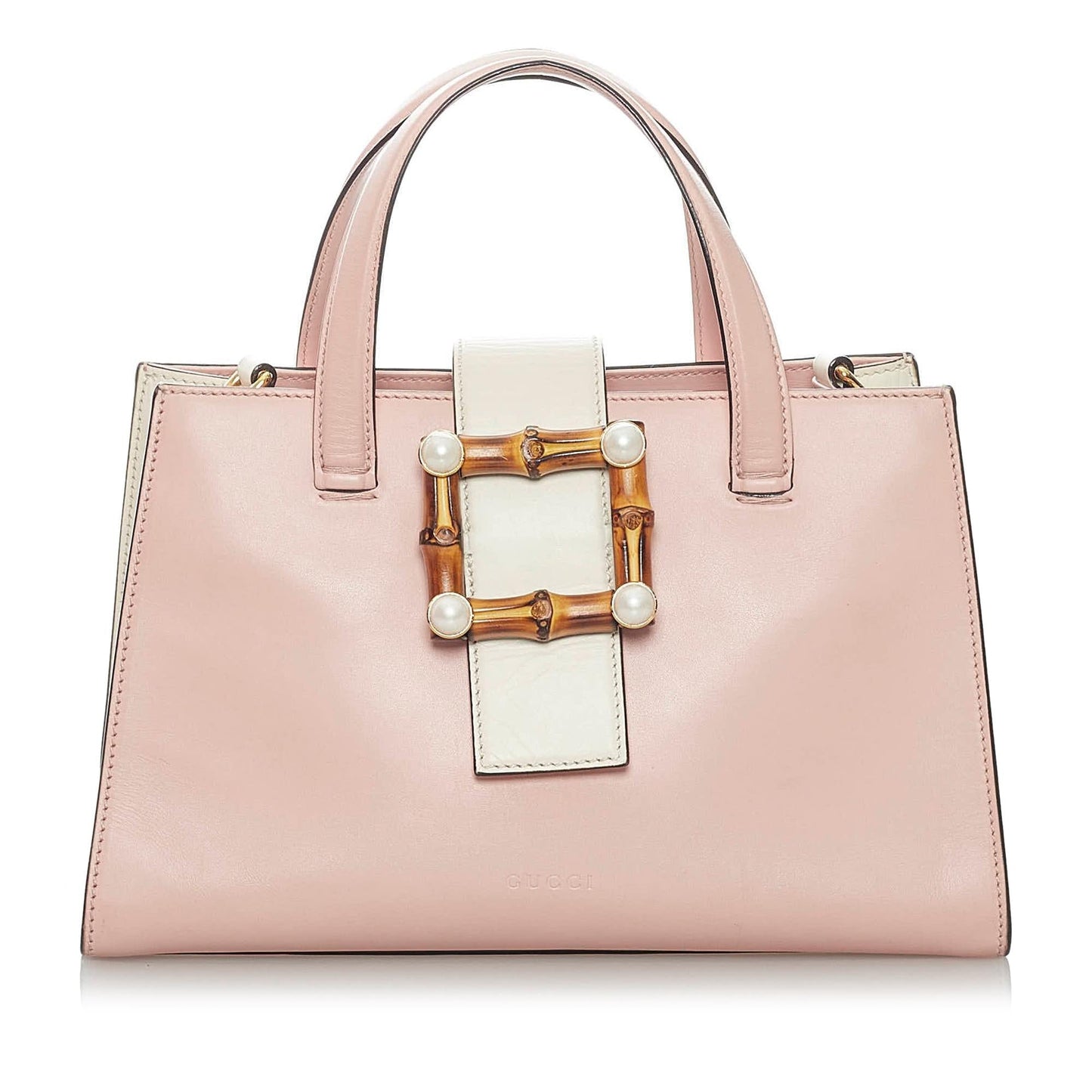 Gucci Bamboo Web SHG Leather Calf White Pink Satchel Bag