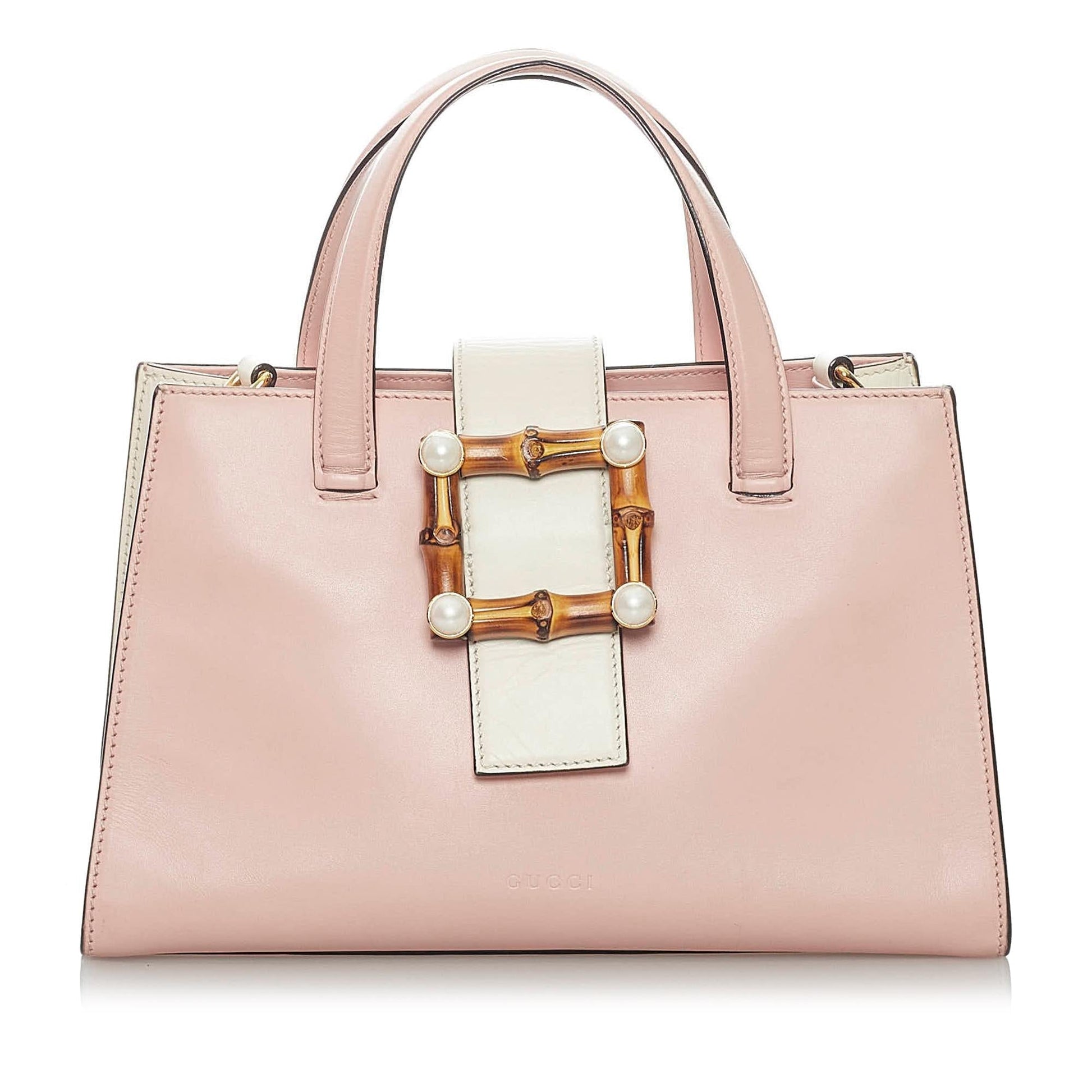 Gucci Bamboo Web SHG Leather Calf White Pink Satchel Bag