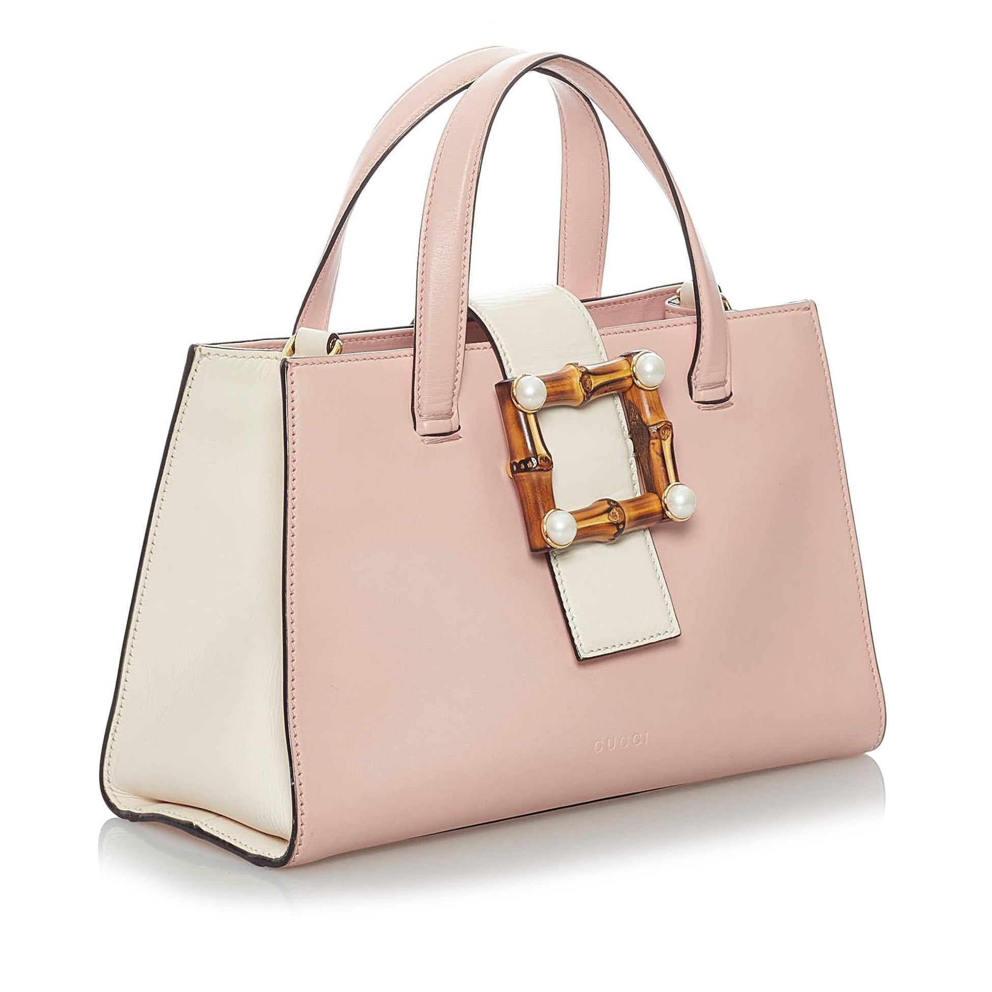 Gucci Bamboo Web SHG Leather Calf White Pink Satchel Bag