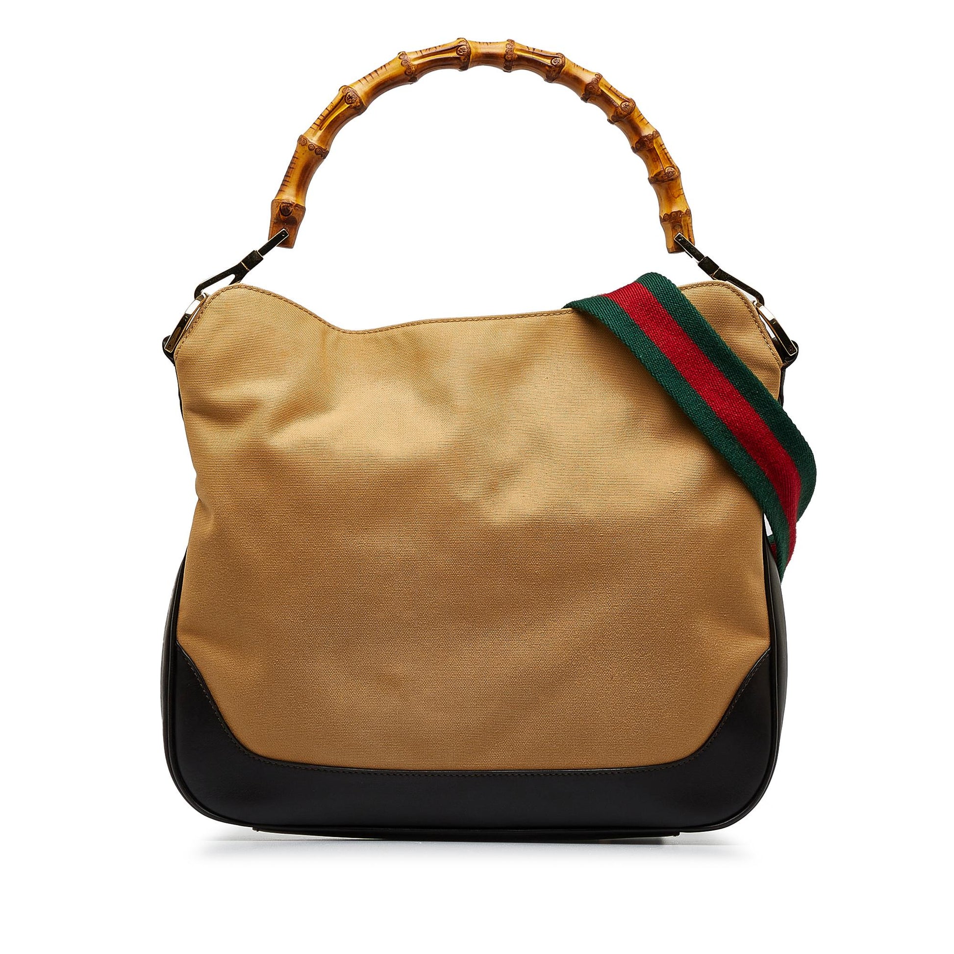 Gucci Bamboo Web SHG-67Artc Canvas Brown Satchel Bag