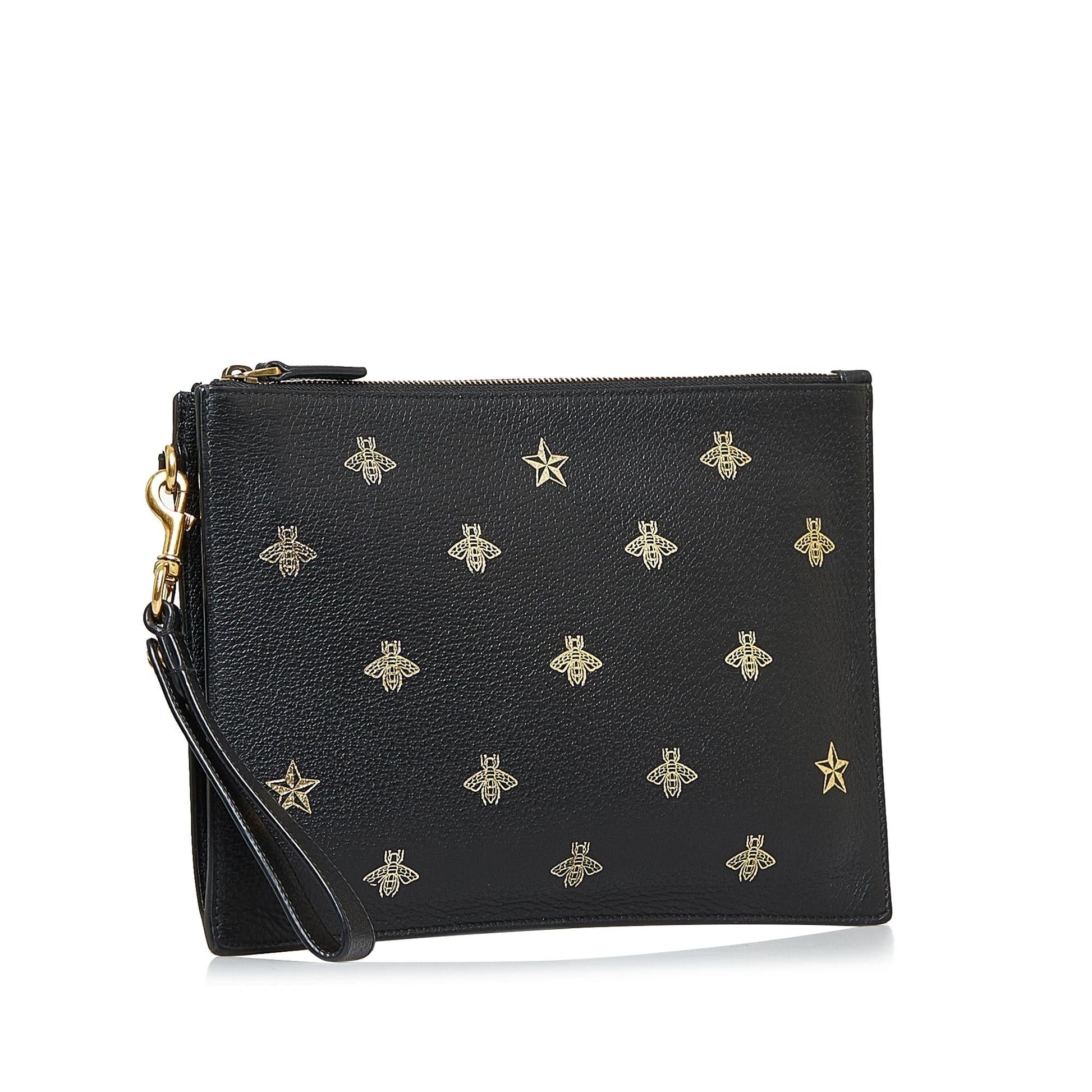 Gucci Bee Star SHG-yQxXBk Calf Black Clutch Bag