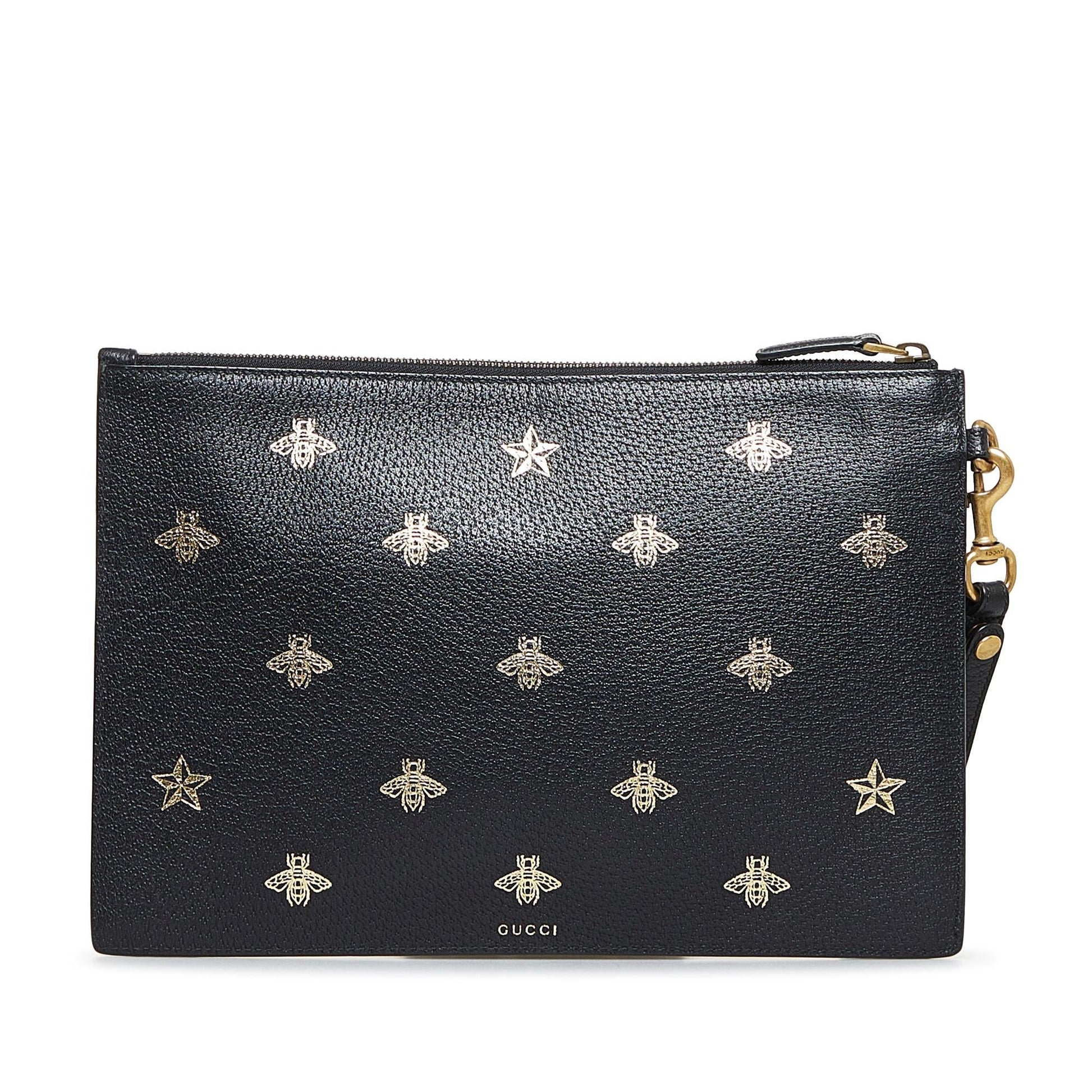Gucci Bee Star SHG-nCln2z Calf Black Clutch Bag