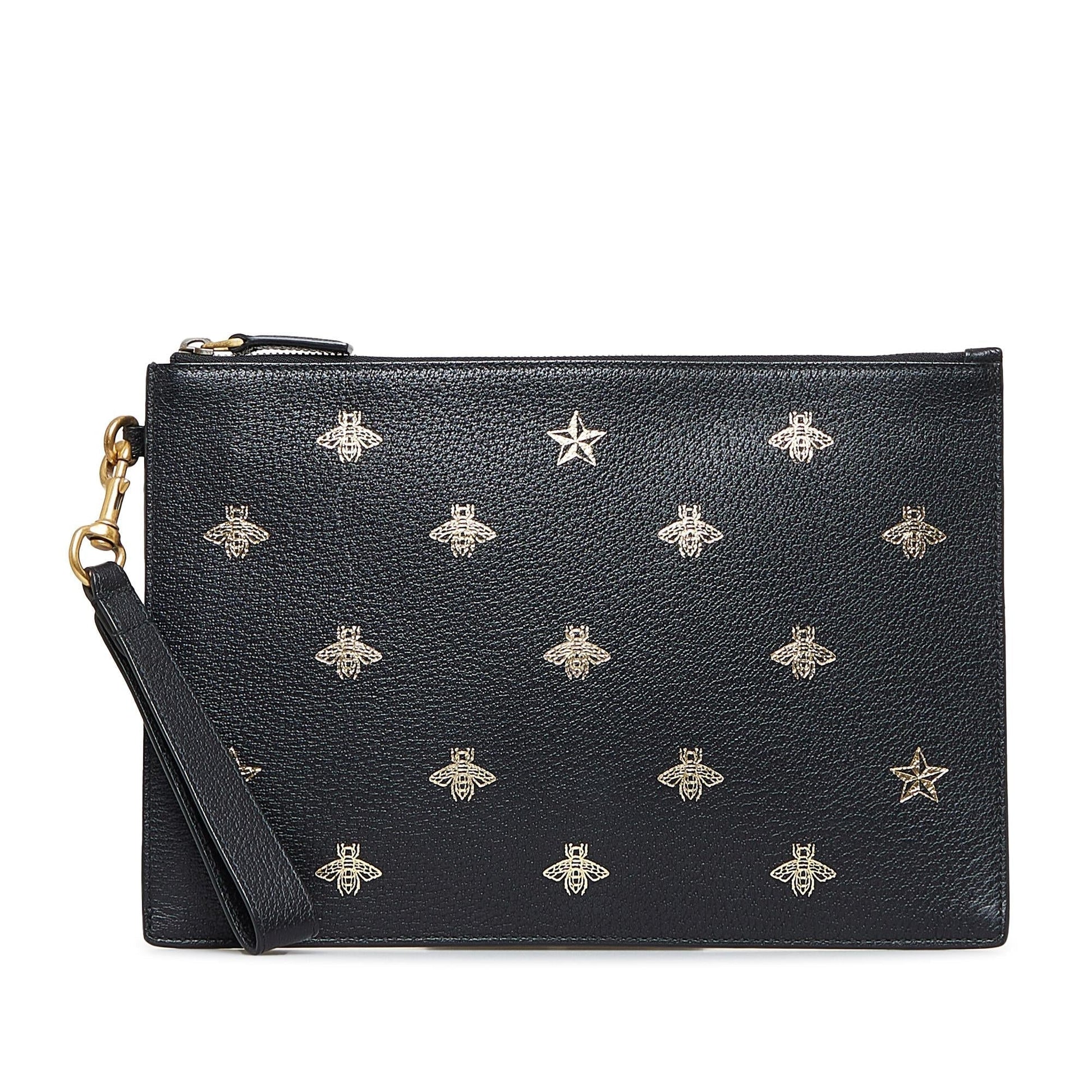 Gucci Bee Star SHG-nCln2z Calf Black Clutch Bag