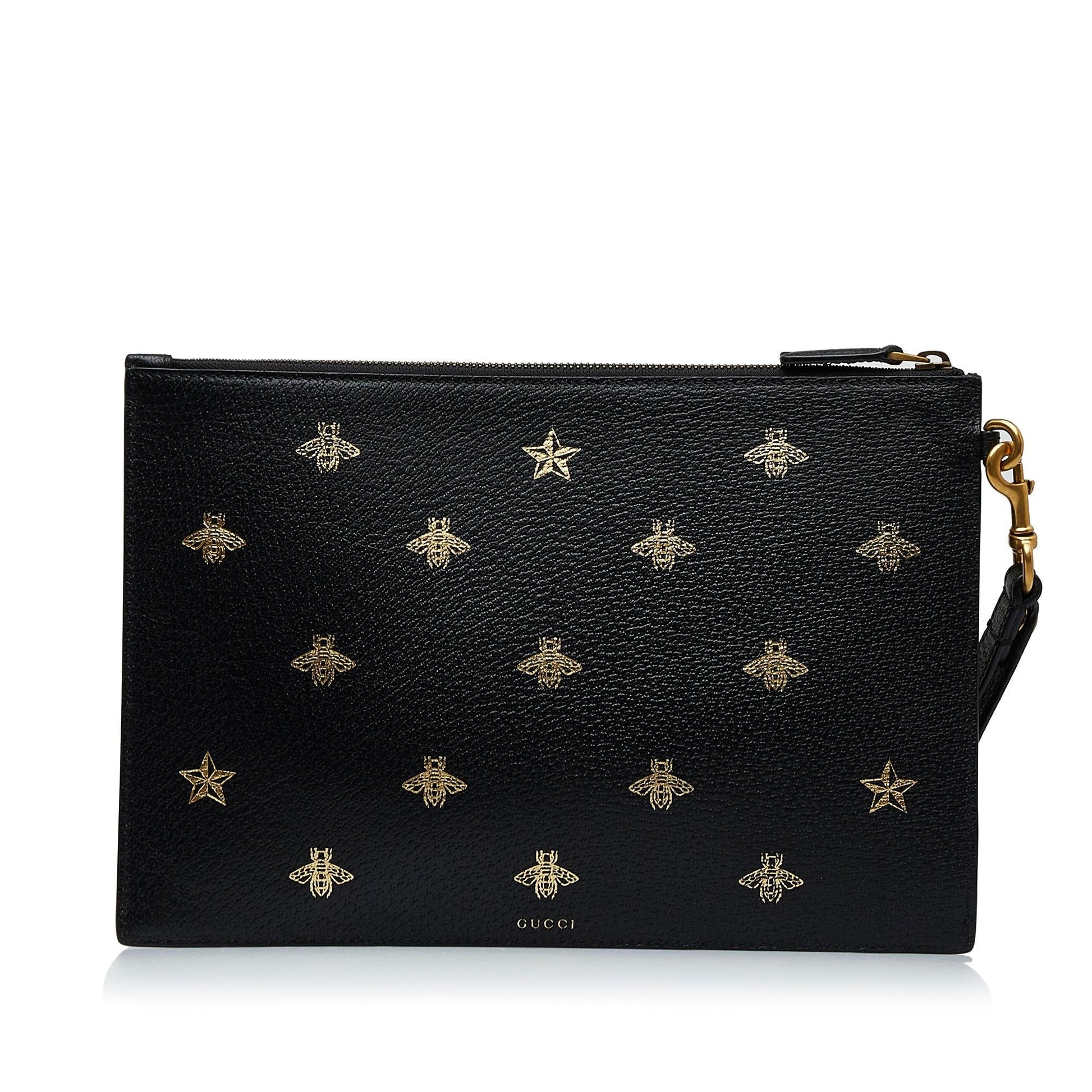 Gucci Bee Star SHG-zhsY2F Calf Black Clutch Bag