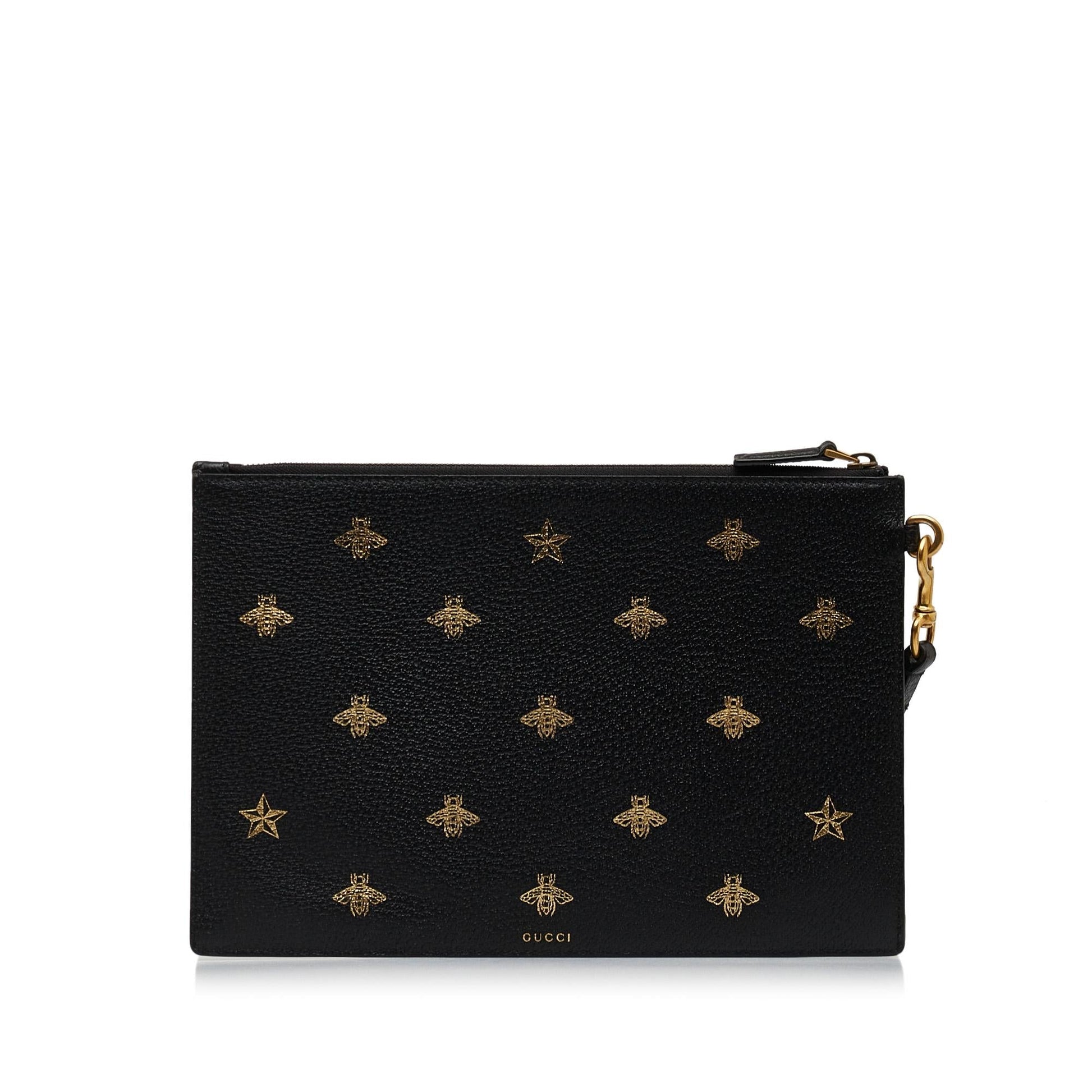 Gucci Bee Star SHG-KaqRPS Calf Black Clutch Bag