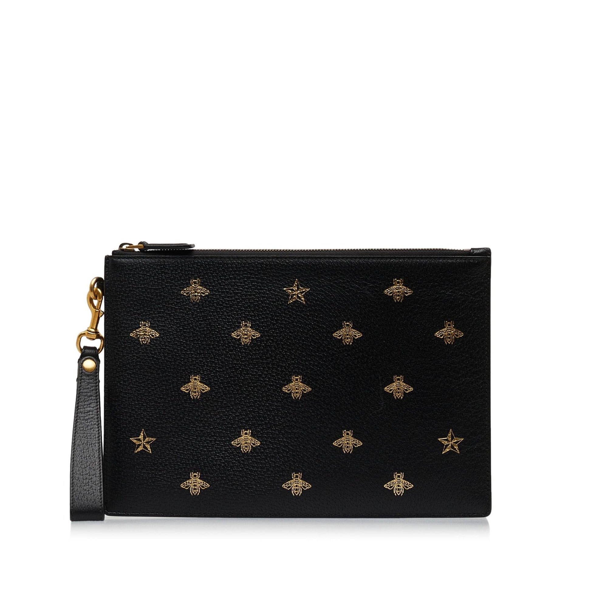 Gucci Bee Star SHG-KaqRPS Calf Black Clutch Bag