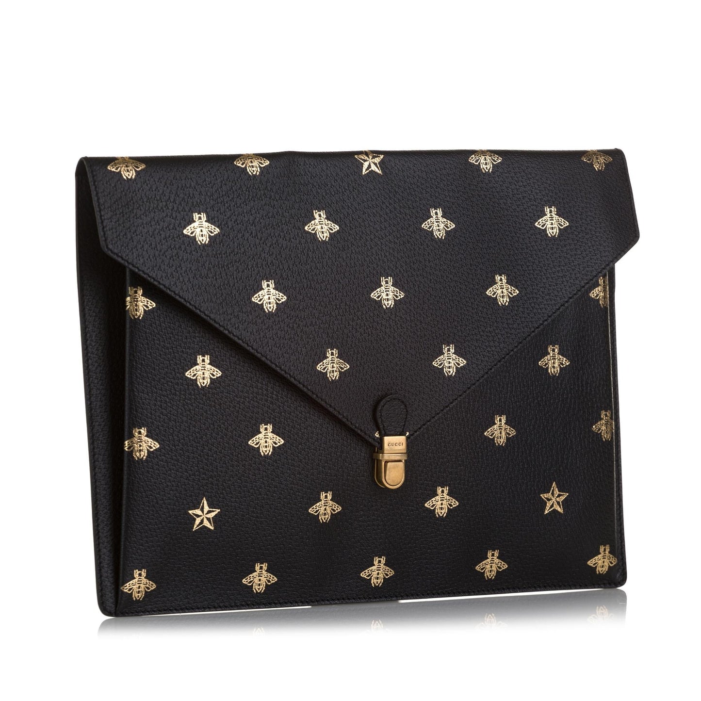 Gucci Bee Star Envelope Portfolio SHG-ssbcCg Leather Calf Black Small Handbag