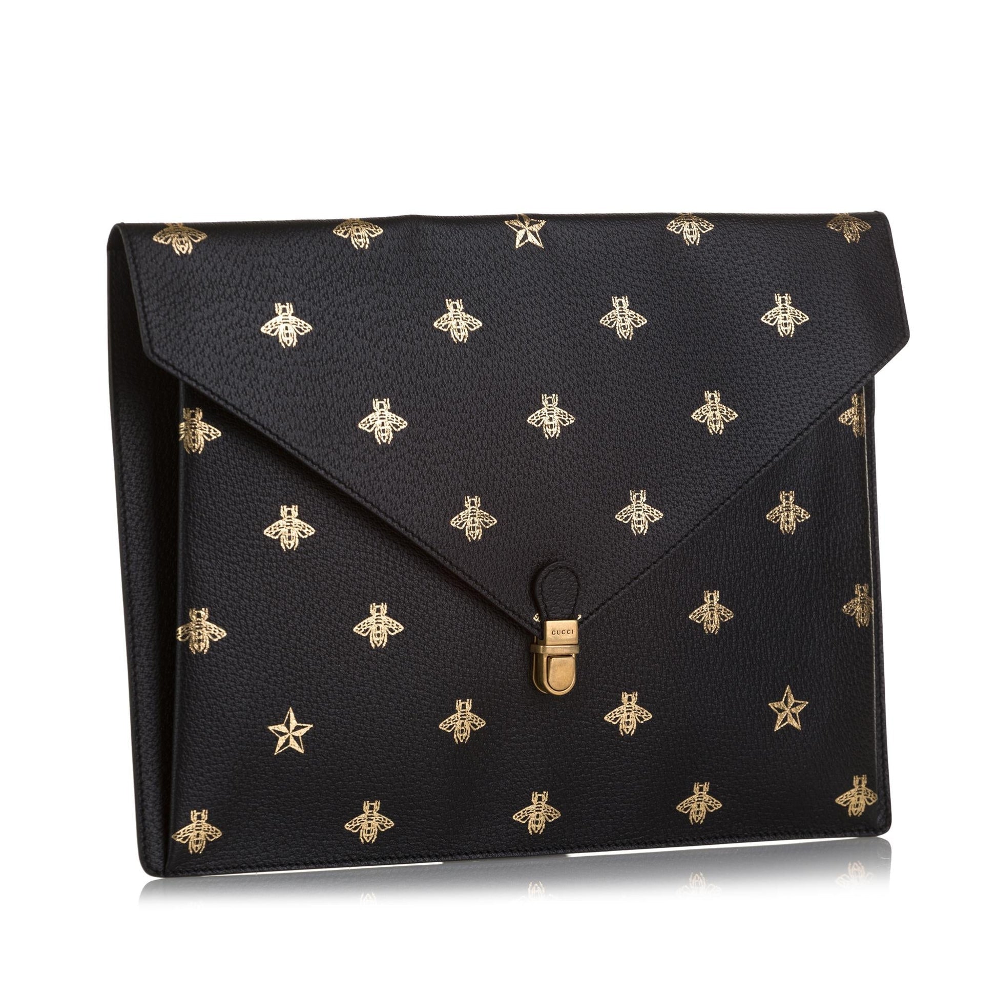 Gucci Bee Star Envelope Portfolio SHG-ssbcCg Leather Calf Black Small Handbag