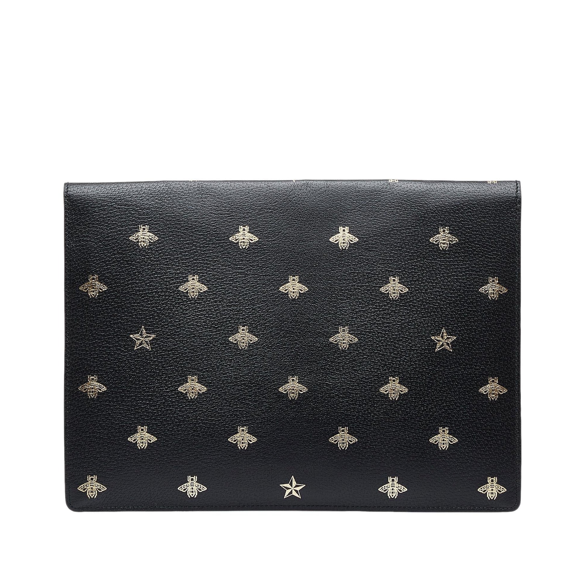 Gucci Bee Star Envelope Portfolio SHG-QDLUYm Calf Black Clutch Bag