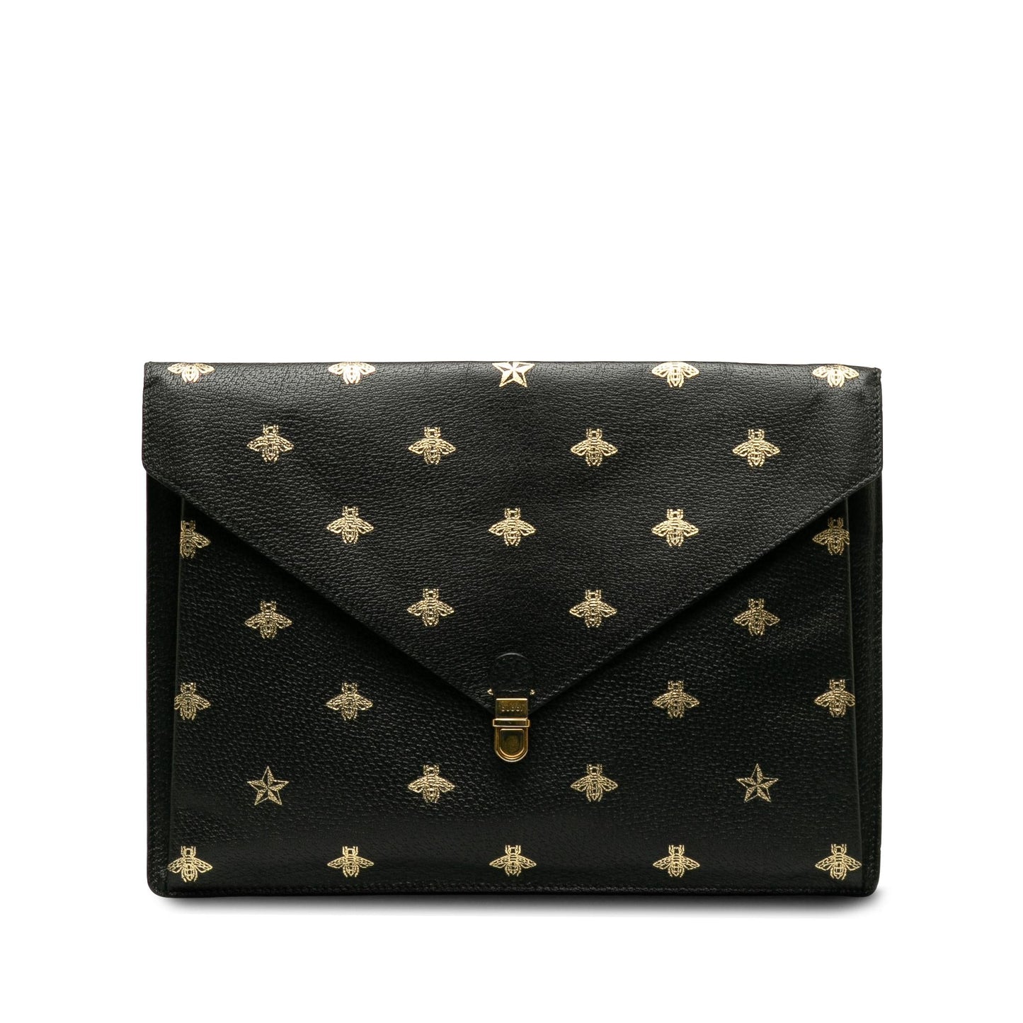 Gucci Bee Star Envelope Portfolio SHG-JqytMo Calf Black Clutch Bag