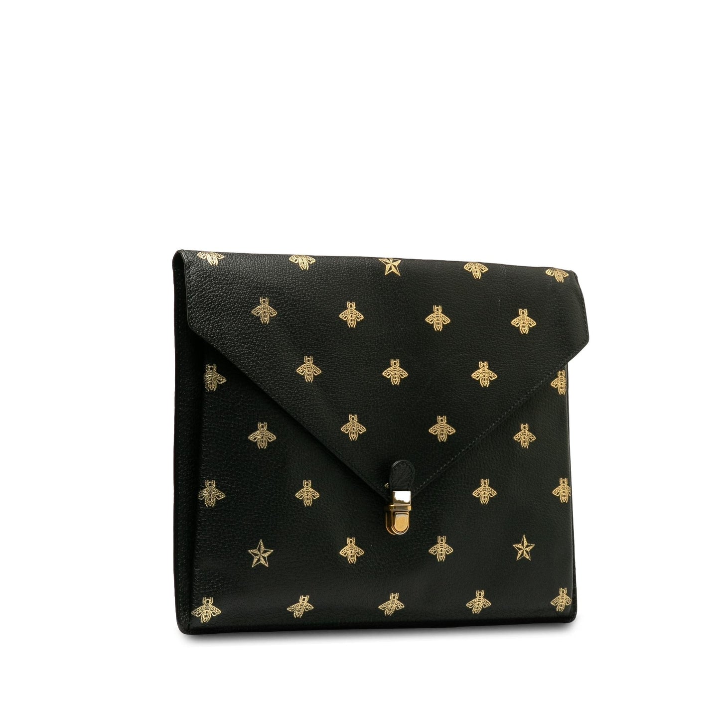 Gucci Bee Star Envelope Portfolio SHG-JqytMo Calf Black Clutch Bag