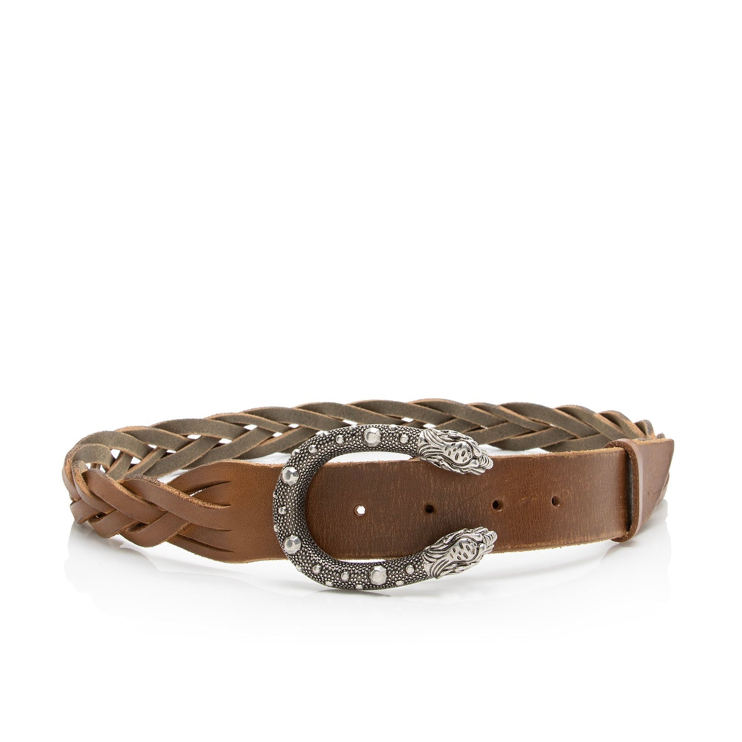 Gucci Braided Distressed Dionysus Belt - Leather Brown Silver Accessory