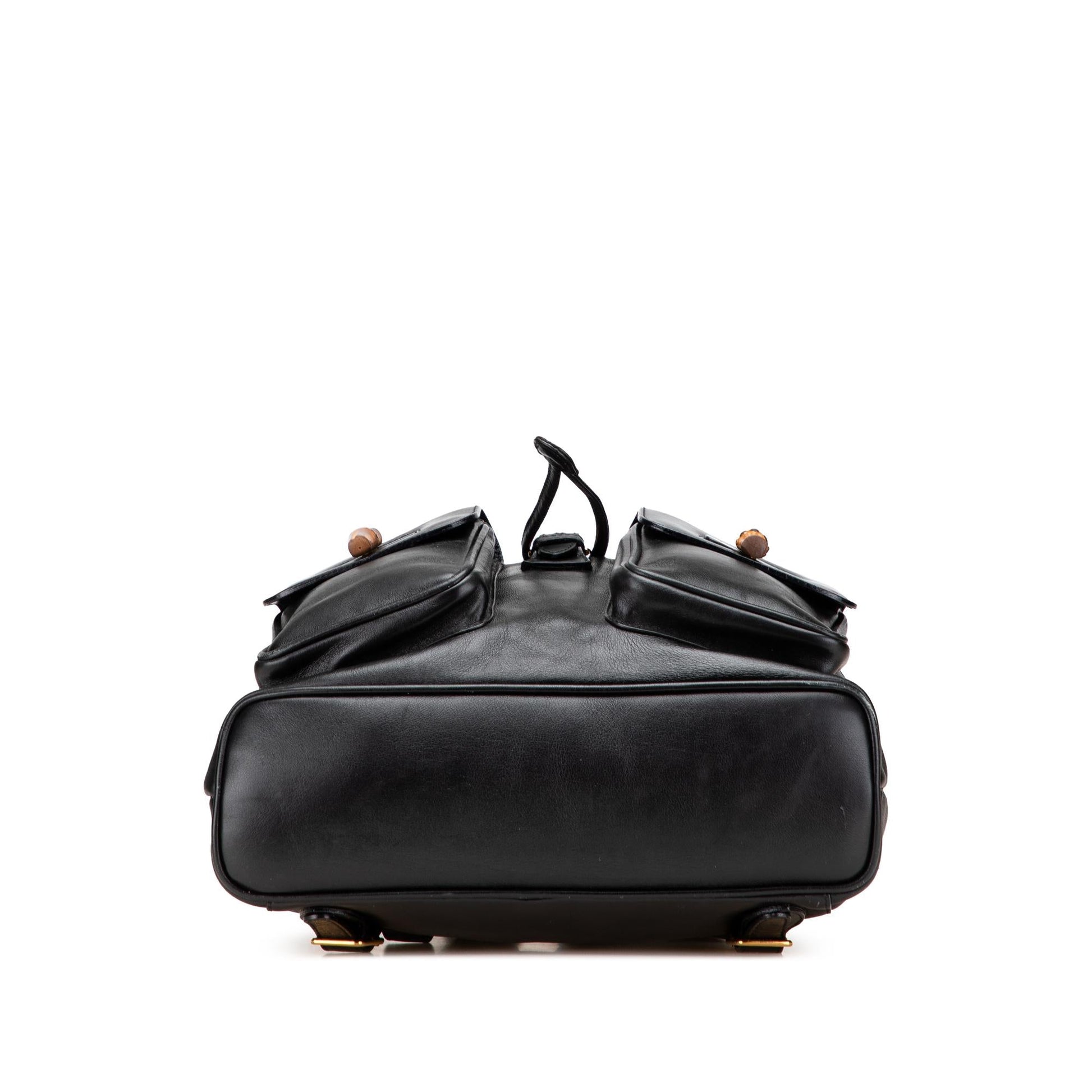 Gucci Bamboo Drawstring Backpack Calf Calfskin Black Jewelry