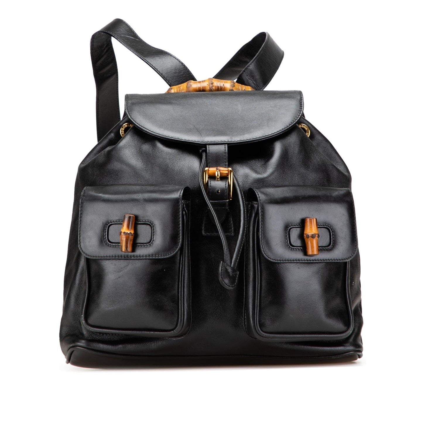 Gucci Bamboo Drawstring Backpack Calf Calfskin Black Jewelry