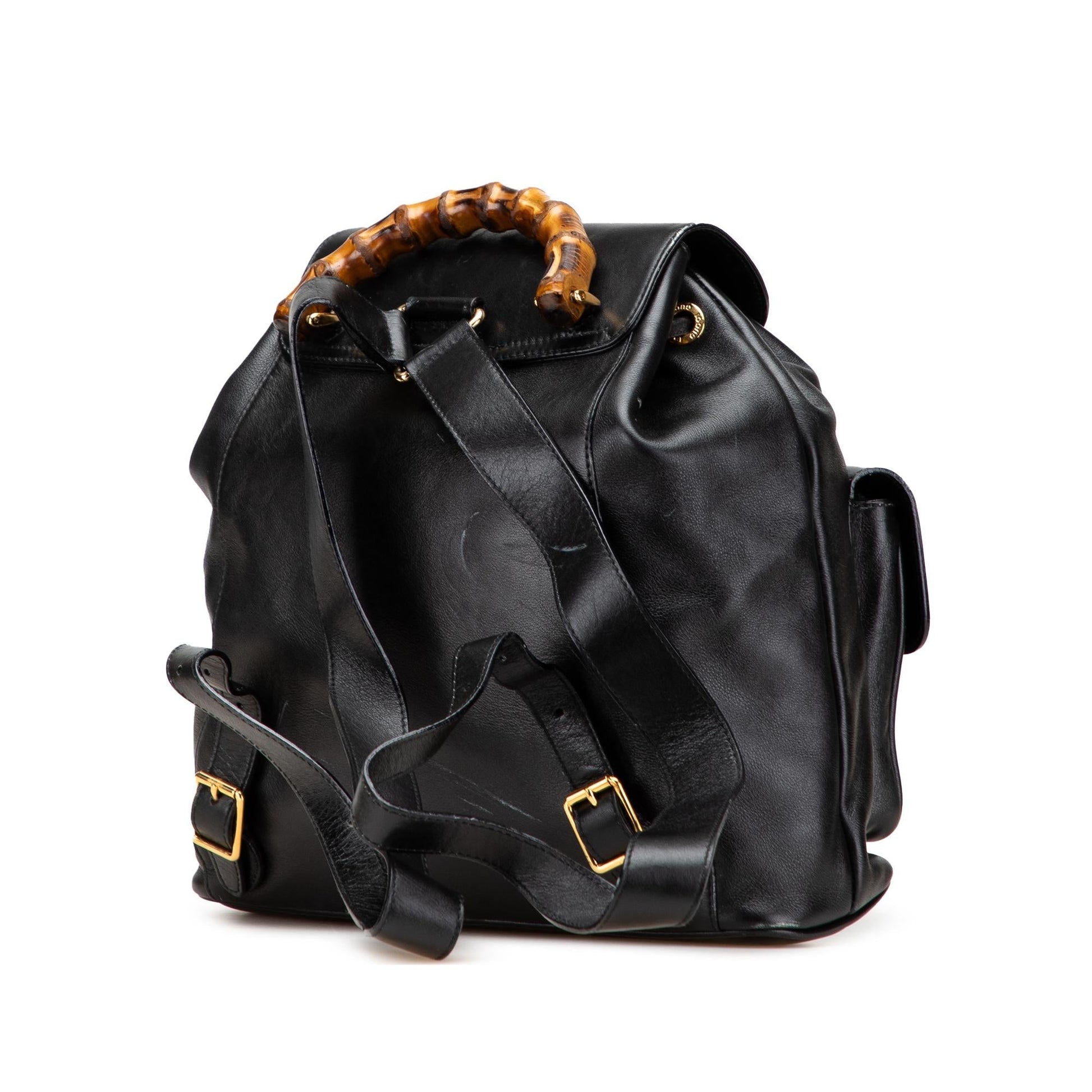 Gucci Bamboo Drawstring Backpack Calf Calfskin Black Jewelry Backpack 2