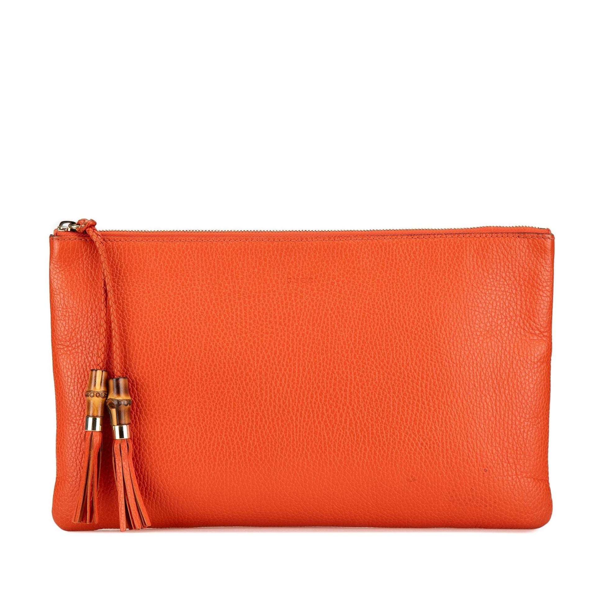 Gucci Bamboo Tassel Calf Calfskin Orange Clutch Bag