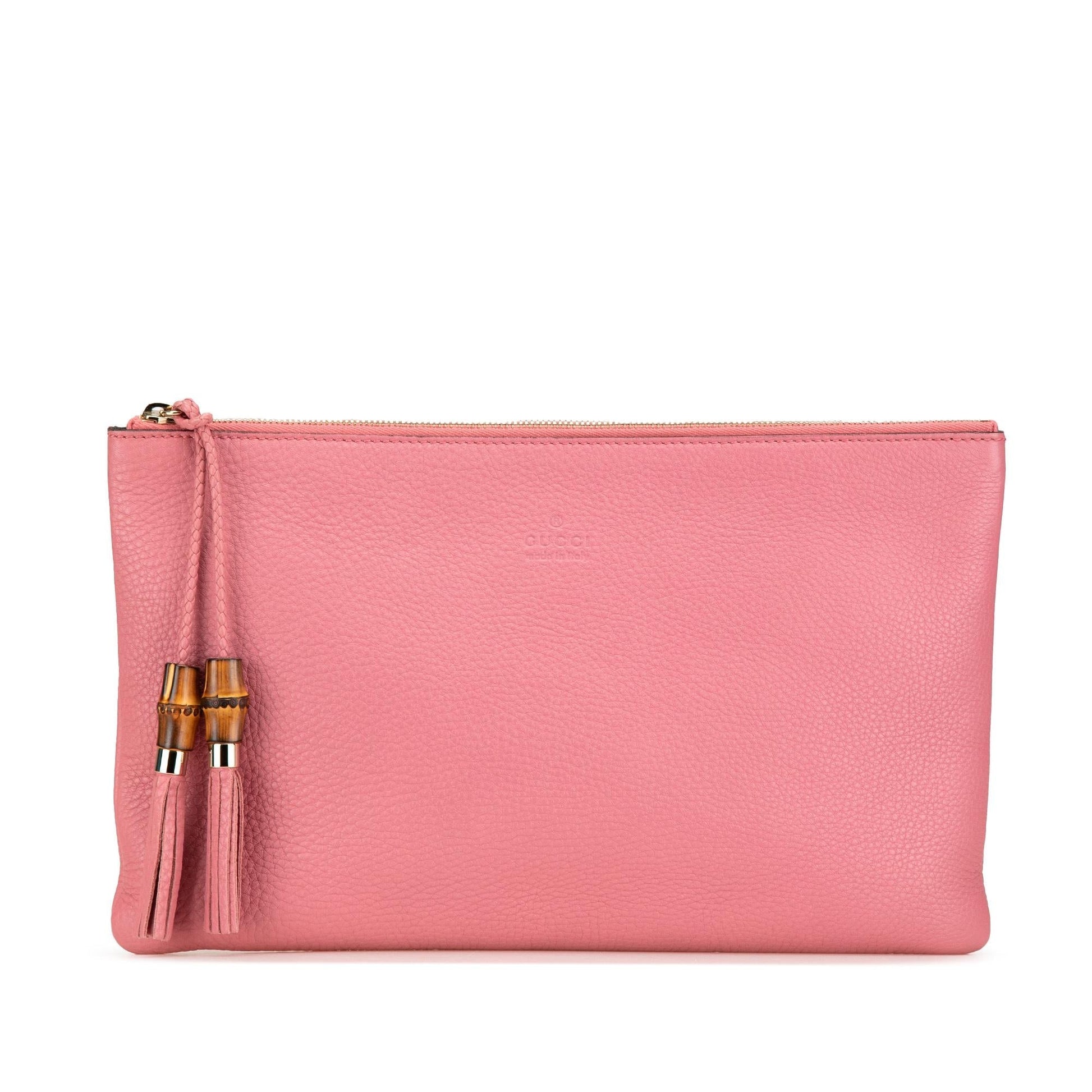 Gucci Bamboo Tassel Calf Calfskin Pink Clutch Bag Clutch 2